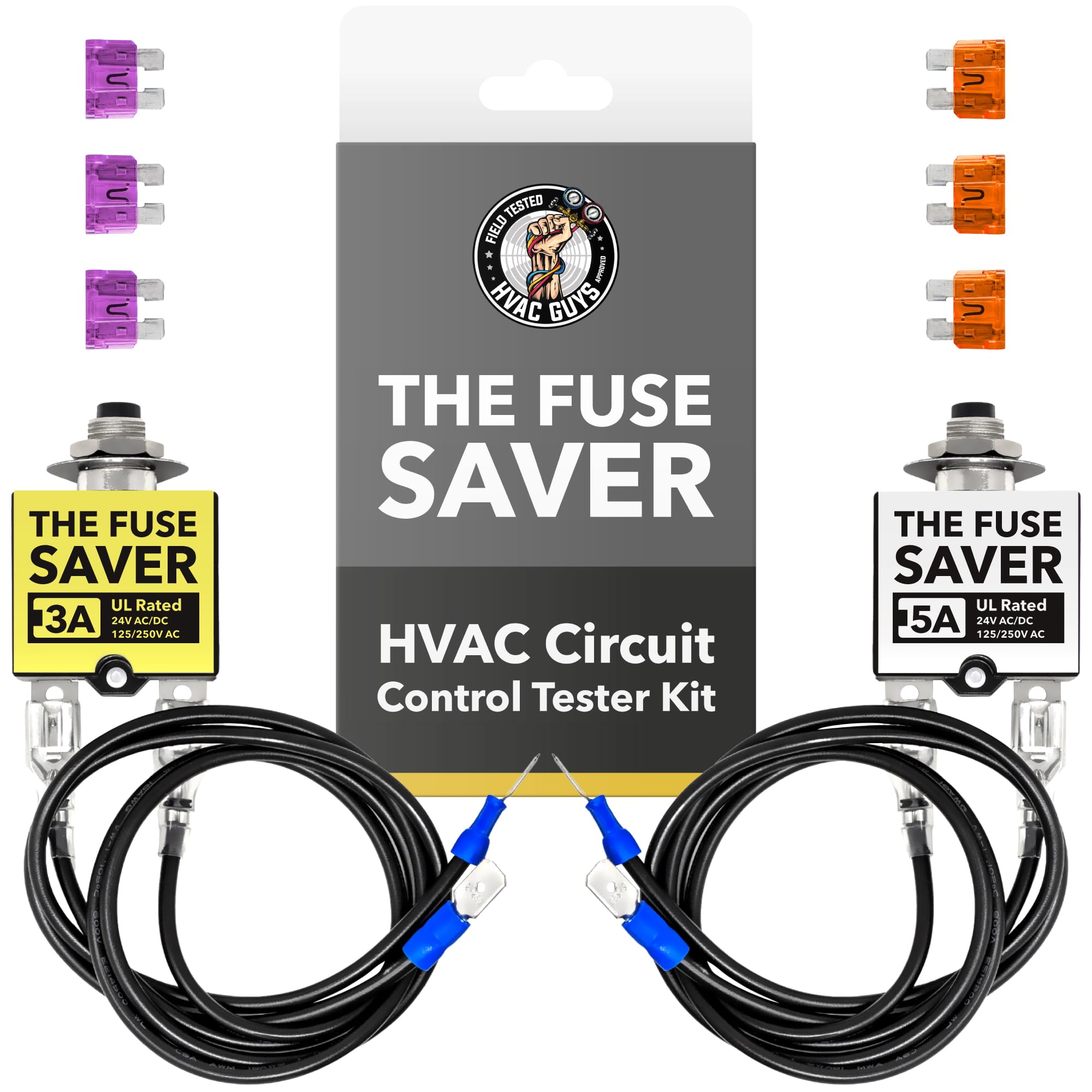 HVAC Guys - The Fuse Saver | HVAC Circuit Tester | 3 AMP & 5 AMP Fuses | Fuse Tester for Circuit Breaker - UL Rated 24V AC/DC & 125/250V AC
