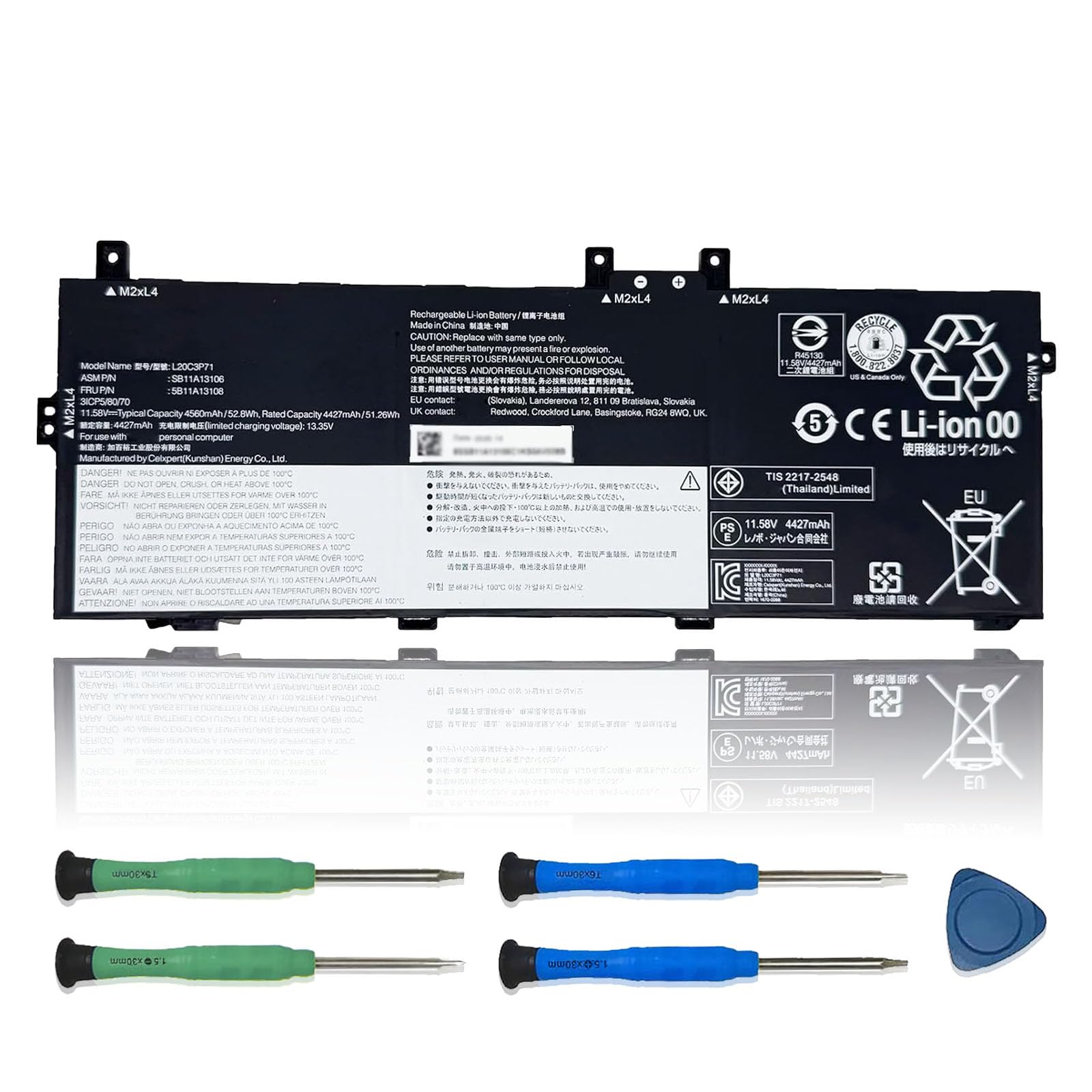 L20C3P71 L20M3P71 Laptop Battery Replacement for Lenovo ThinkPad X13 Yoga G2 2021, G3 2022 Series Notebook L20L3P71 11.52V 57Wh 4950mAh