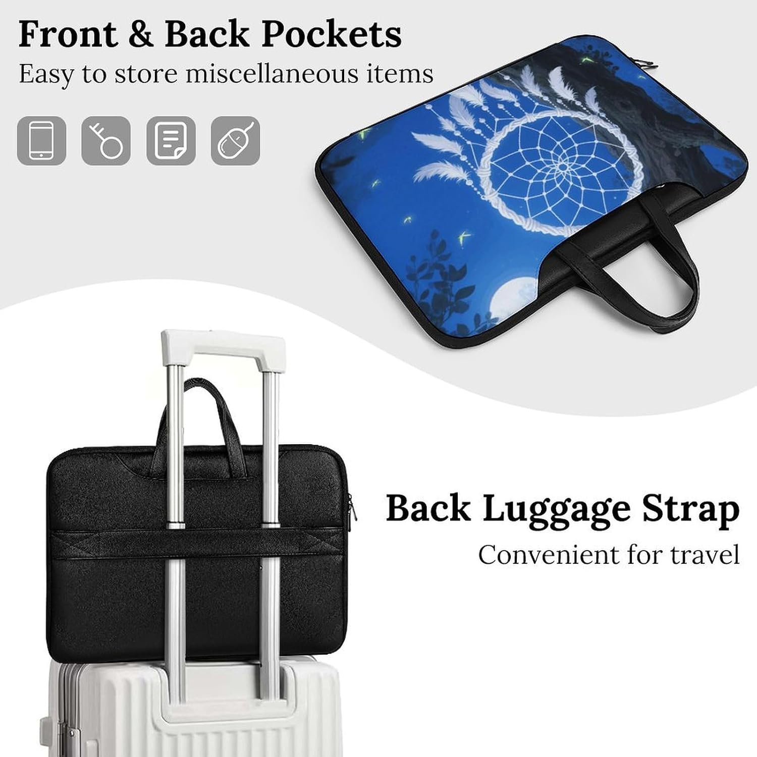 White Fantasy Dream Catcher PU Leather Laptop Tote Bag image 4