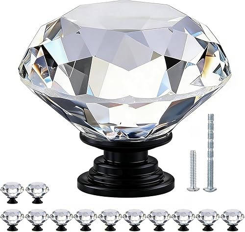 Miniatura 15 de POZEAN Perillas de gabinete de cristal 30 unidades, perillas para cómoda de 1.57 pulgadas para gabinete, cajón con dos tamaños diferentes