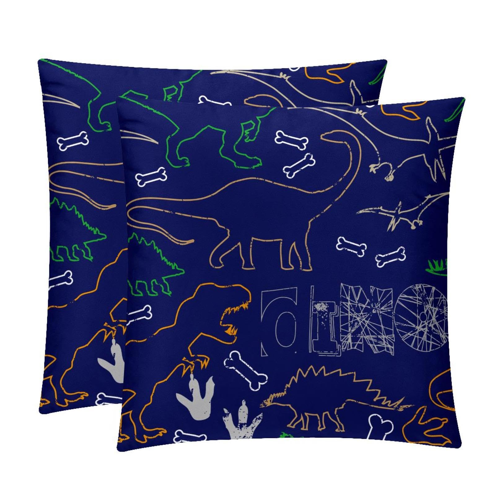 TDGKPZ Dinosaur Throw Pillow Cases 2 Pack Pillowcases Zipper Cushion Covers For Bedroom Living Room 45x45cm