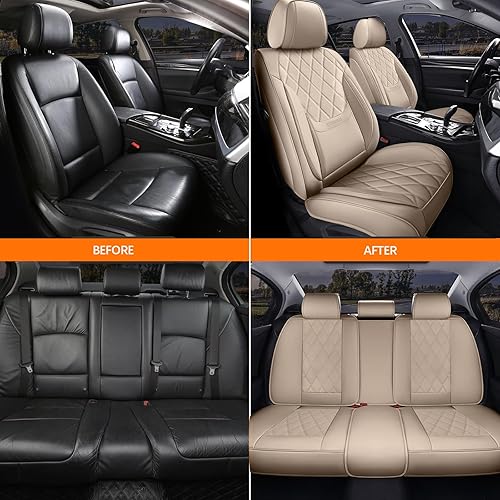 Miniatura 2 de Juego completo de fundas de asiento de automóvil, funda de cojín de cuero sintético para asiento delantero y trasero, protector de asiento