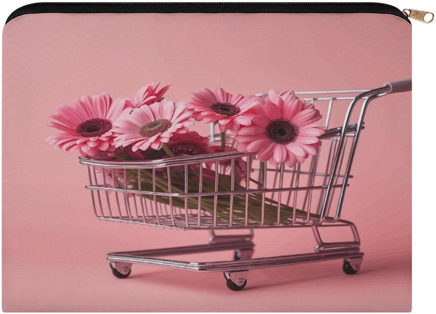 Flowers in Shopping Cart Makeup Bag Toiletry Bag Cosmetic Bag
