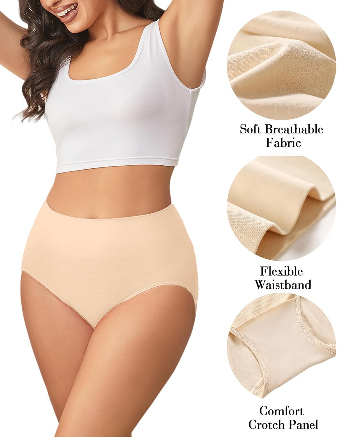 Hibluco Women Underwear High Waist Stretch Briefs Soft Underpants Ladies Full Coverage Panties - Image 5