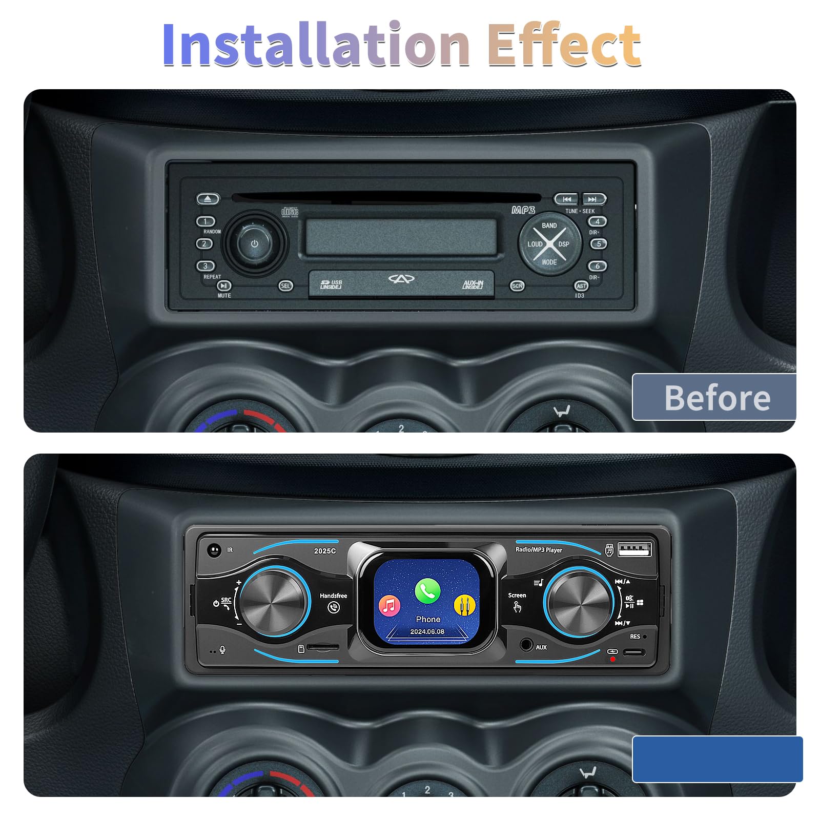 Hikity 1 Din Autoradio mit Touchscreen, Radio 1 DIN mit FM, Bluetooth,USB/SD/AUX-IN, Freisprecheinrichtung, Unterstützt 7 Farben Beleuchtung und Schnellladung
