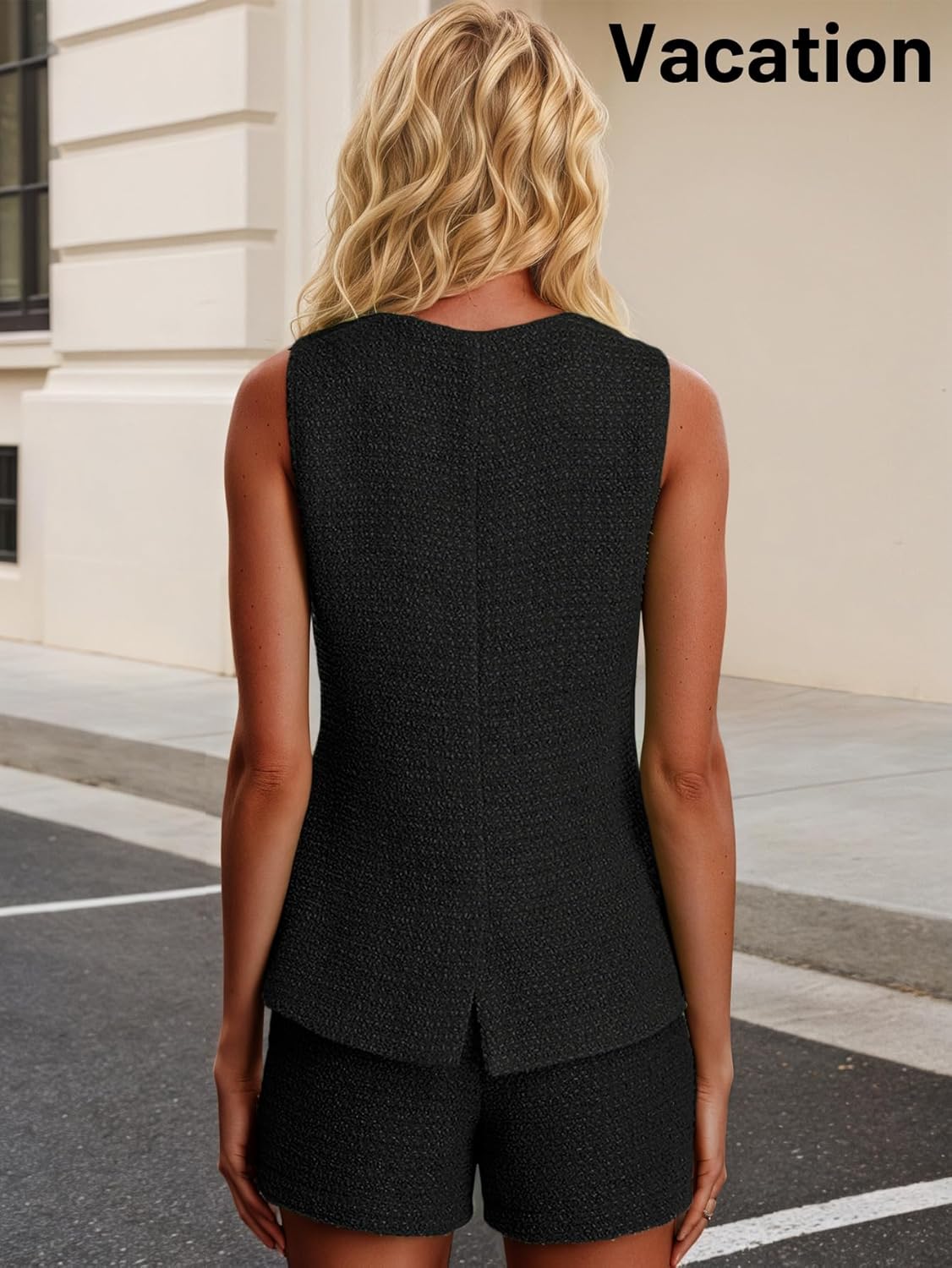 Mina Self Women's 2026 Spring Tweed Plaid Vest Tops - Warm Fully-Lined Sleeveless Trendy Work Casual Long Outerwear Pockets - Image 4