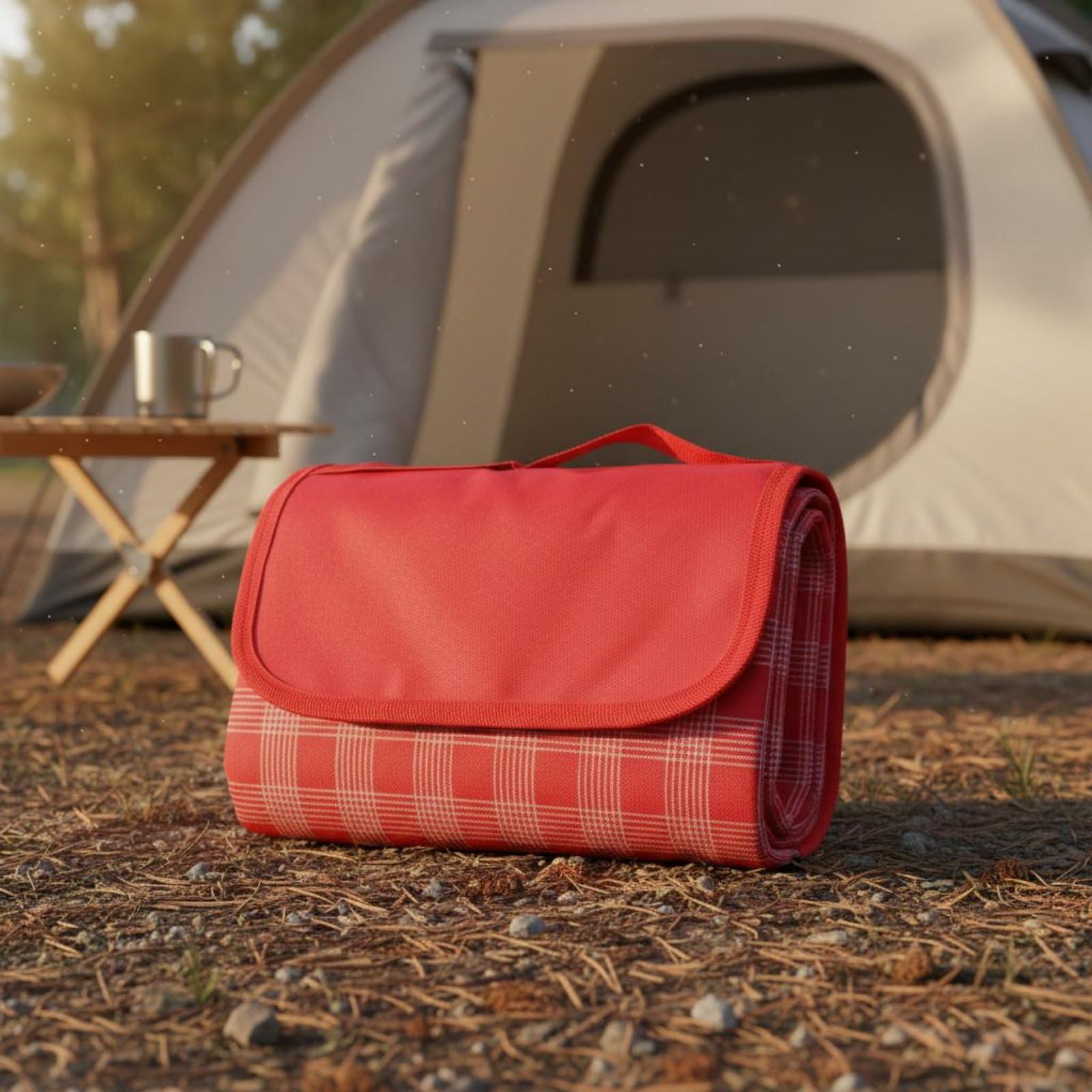 Manta de Picnic Plegable Alfombra Esterilla Cubresuelo con Oxford 600D de Alta Resistencia y Base Transporte Fácil con Asa Integrada Adecuada para, 200 200cm, Cuadro Rojo