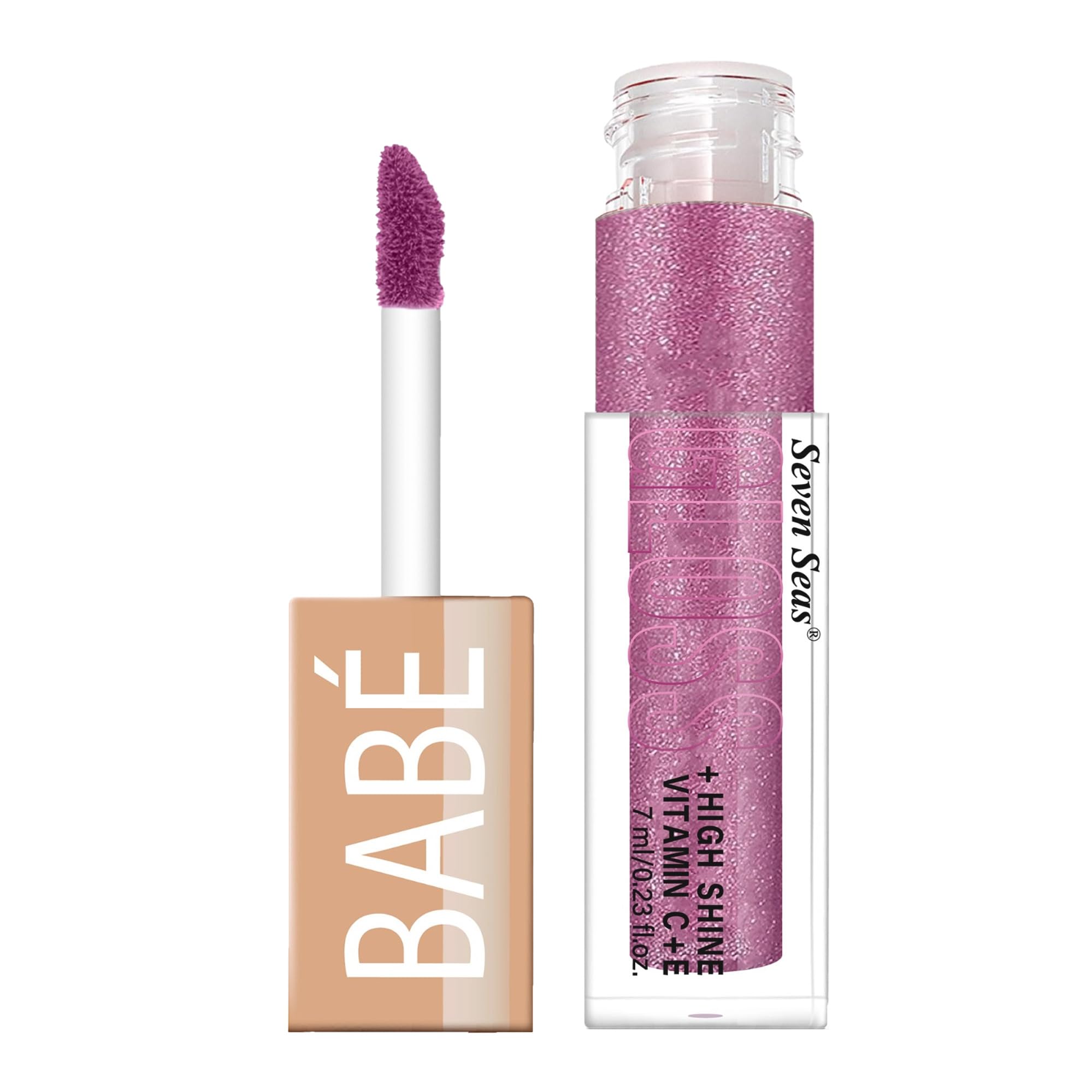 Seven Seas Babe Glittery Lip Gloss With High Shine Lip Color For Glossy Look |Lightweight Non Sticky Lip shiner For Moisturizing Lips (Hot Pink,7ML)