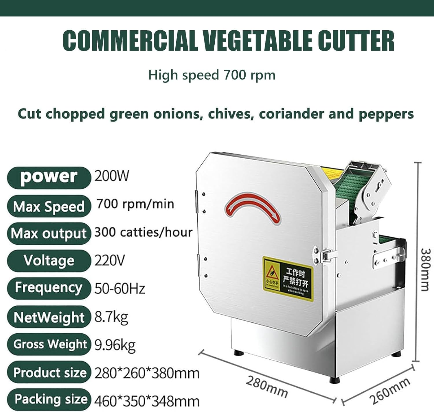Restaurant-Grade Multi-Function Vegetable Cutter & Processor - 300kg/hour Onion Chopper with Thickness Adjustment 1.3-35mm for Green Onion, Celery, Parsley & More