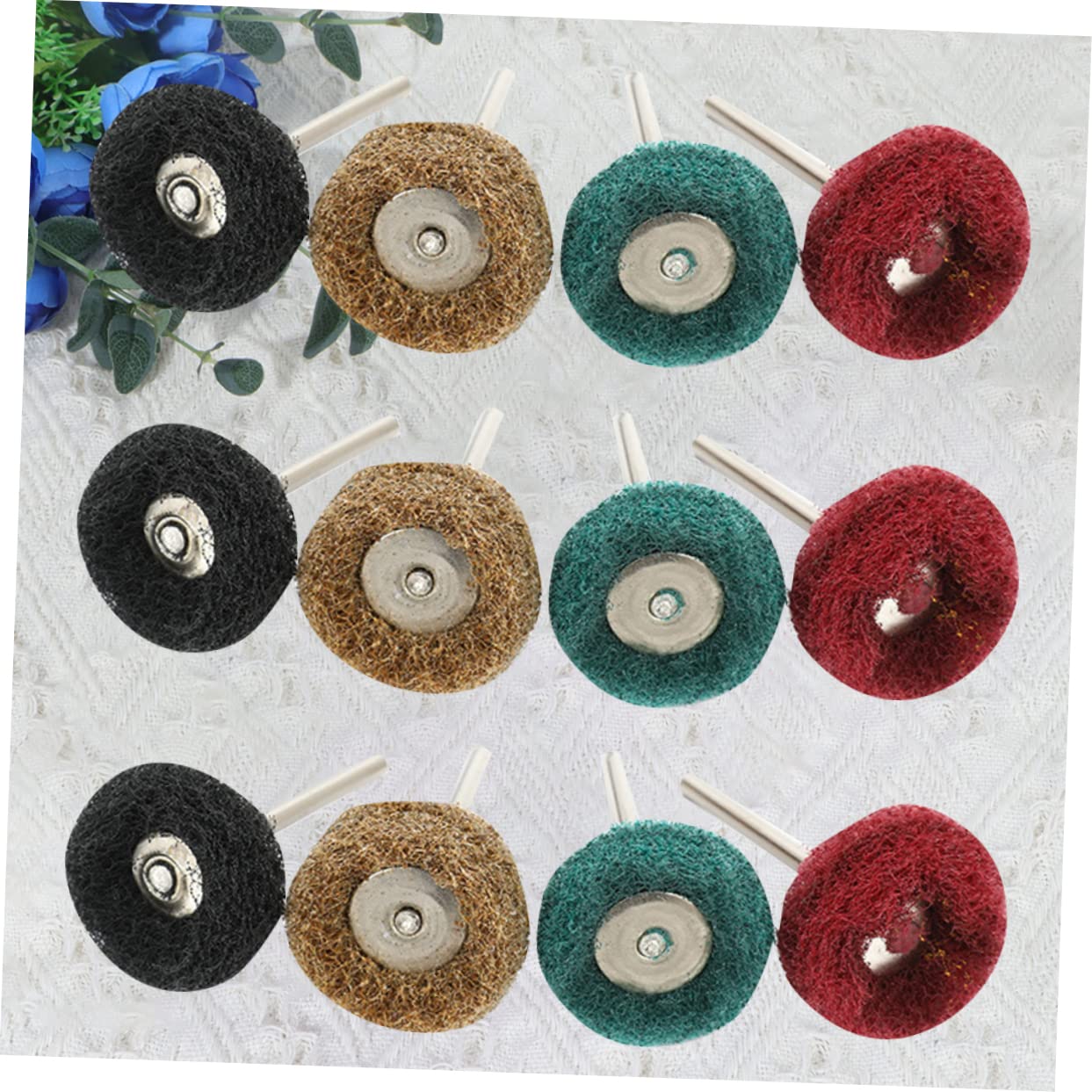 UPKOCH 80pcs Nylon Buffing Polishing Wheel Set with Handle for Rotary Tools Includes Red Yellow Green and Black Fiber Wheels for Surface Finishing and Removal