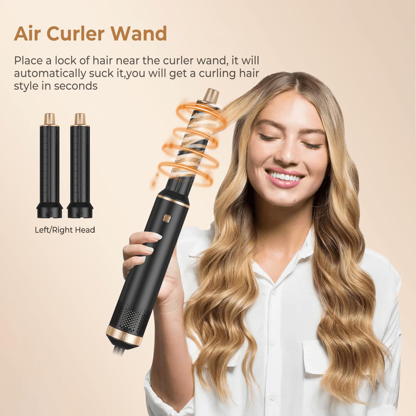 UKLISS Asciugacapelli 5 in 1 Spazzola Asciugacapelli - Hairstyler Airstyler 5 in 1 con 1000 W Asciugacapelli, Airflow Ricci per Capelli, Spazzola ad Aria Calda, Spazzola Lisciante - Nero