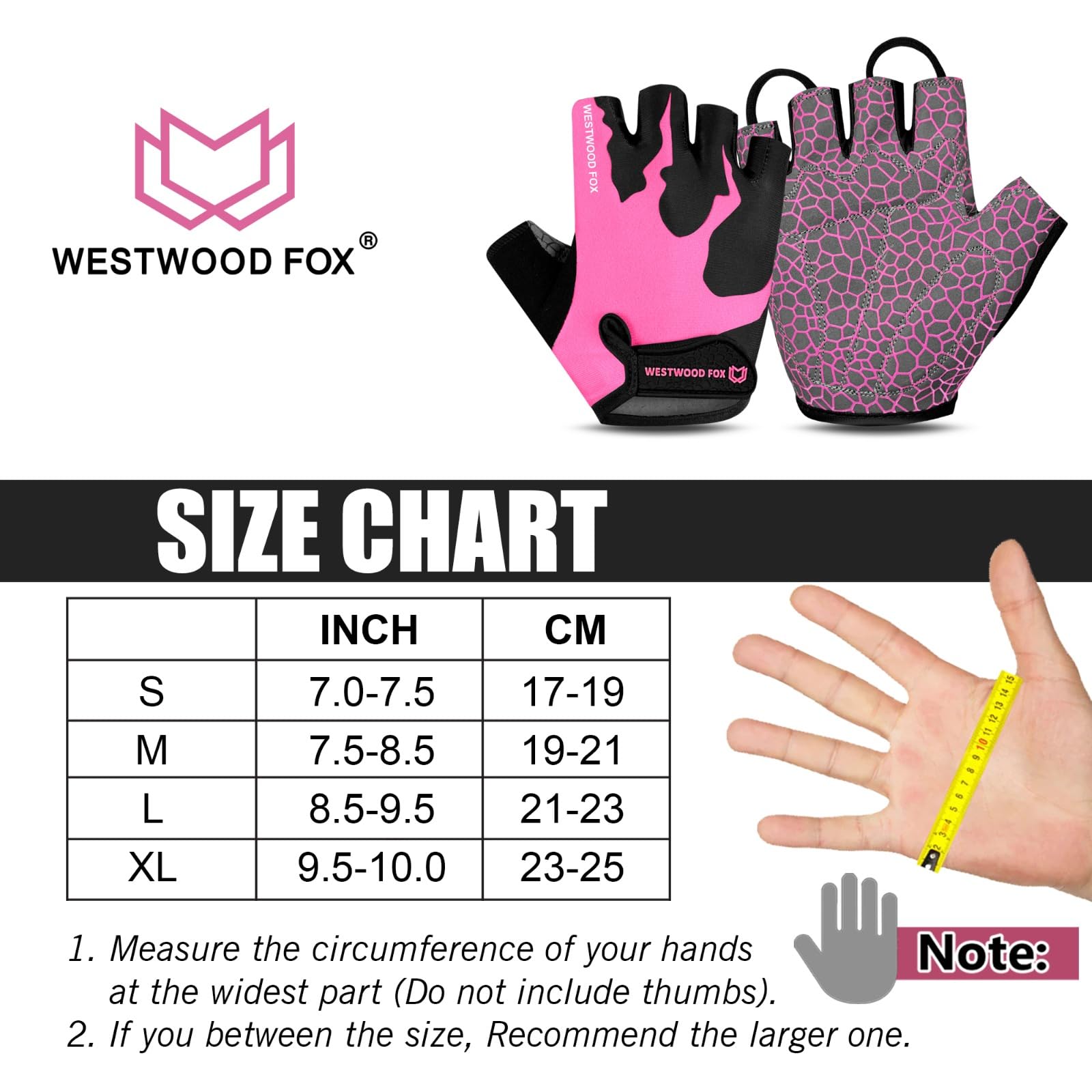 WESTWOOD FOX Guantes de ciclismo de medio dedo, unisex, acolchados, con palma, bicicleta, verano, equitación, MTB, para hombres y mujeres, antideslizantes, sin dedos, para bicicleta de montaña,