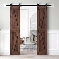 Vista 20 de Losa de puerta corrediza de madera de granero de 48 x 84 pulgadas con kit de herramientas y mango de 8 pies, café, forma de K, montaje simple