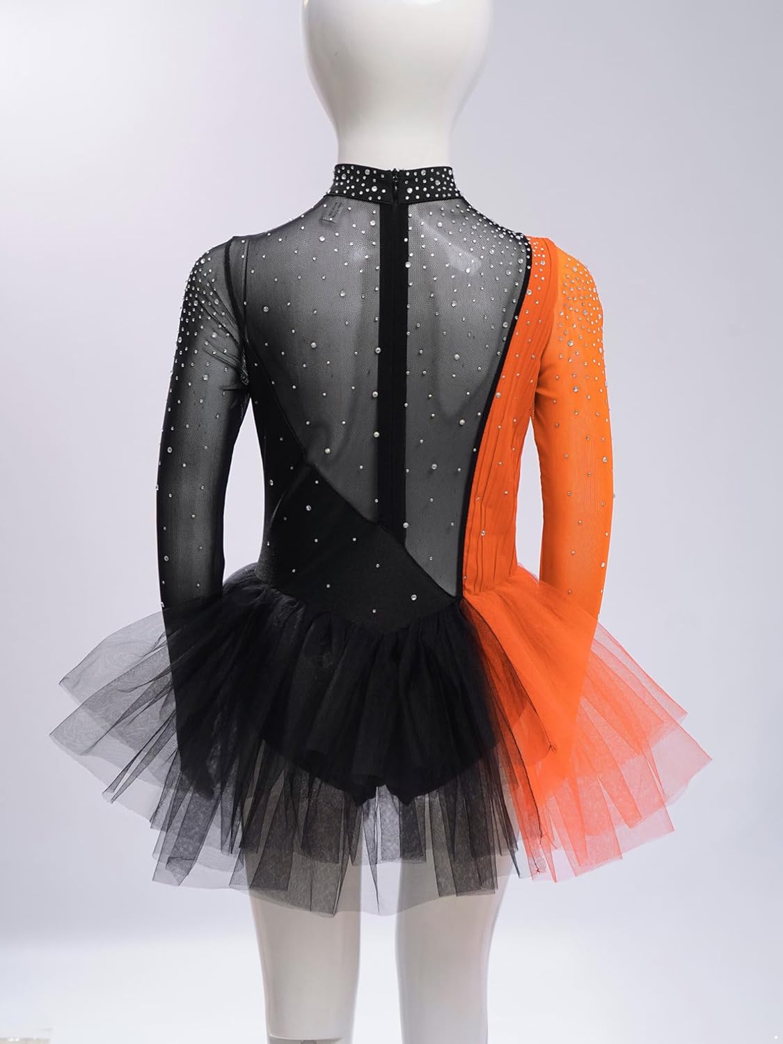 Agoky Kids Girls Figure Skating Dress Shiny Color Block Dance Ballet Tutu Skirted Leotard Competition Dancewear