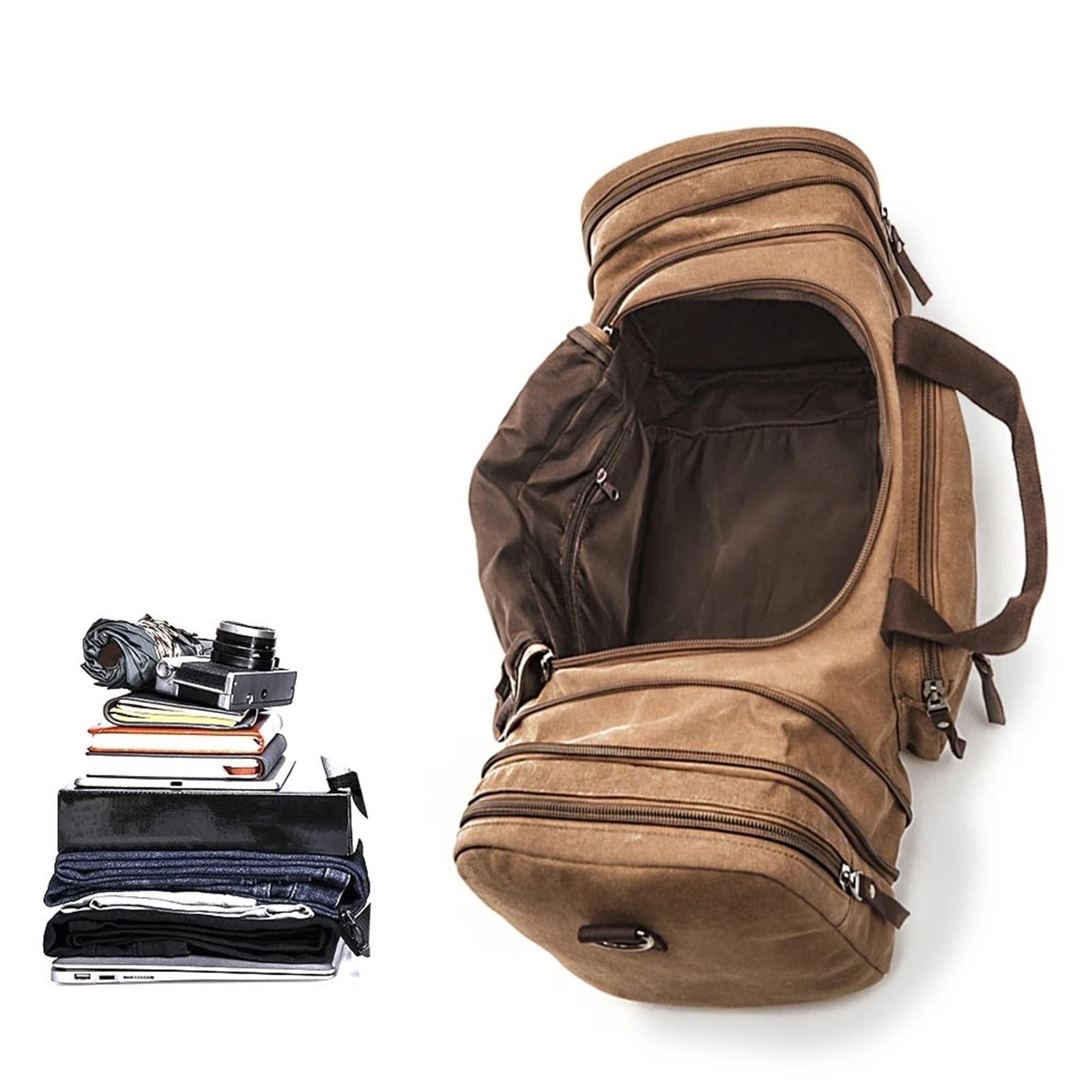 Bolsas de Viaje de Lona, ​​Gran Capacidad, Equipaje de Mano, Bolso de Lona for Hombre, Bolso de Viaje, Bolso de Fin de Semana(Brown)