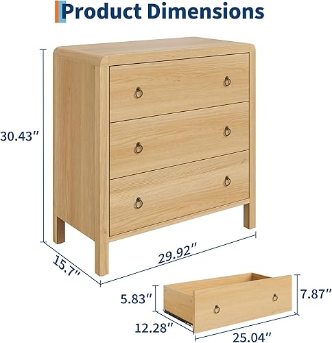 Miniatura 2 de CABIHOME Cómoda para dormitorio, cómoda de 30 pulgadas de alto para armario con 3 cajones, mesita de noche, armario grande de almacenamiento de ropa