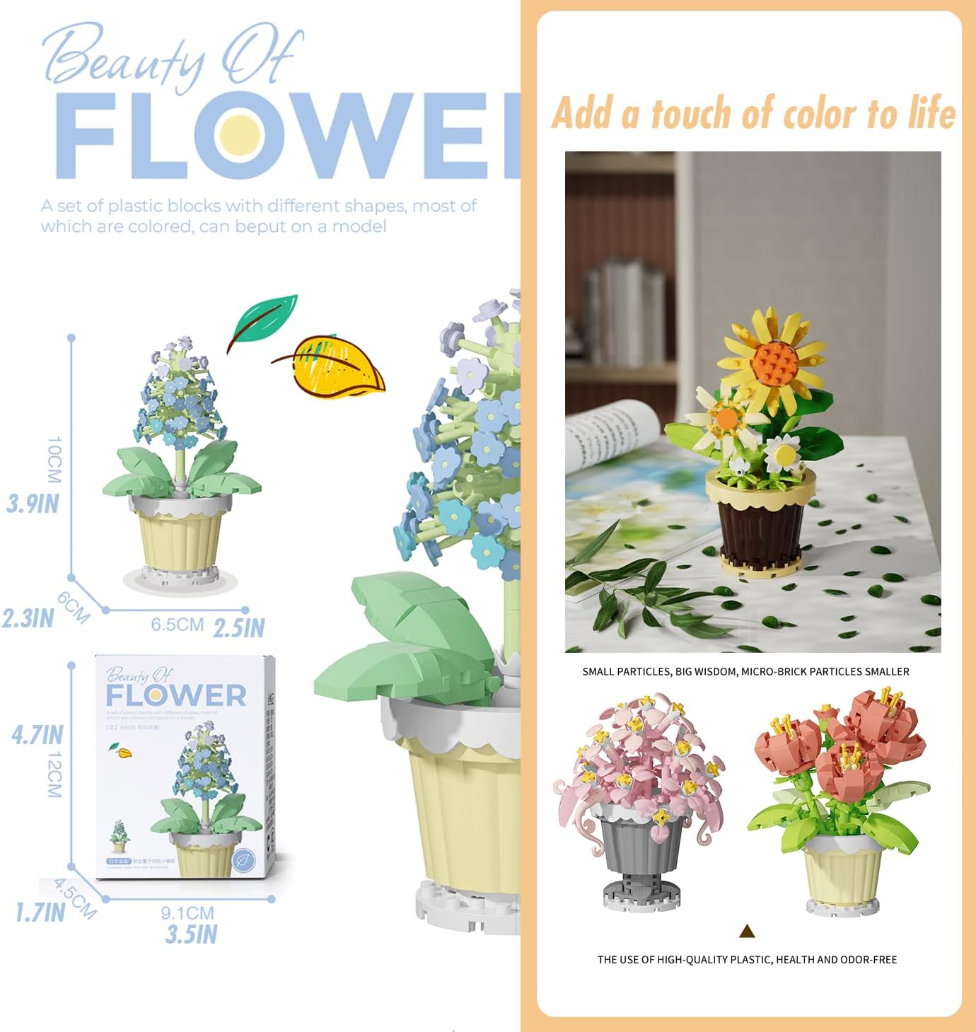 12 Set Mini Flower Potted Plant Bonsai Building Toy Blocks Artificial Particle Flower Botanical