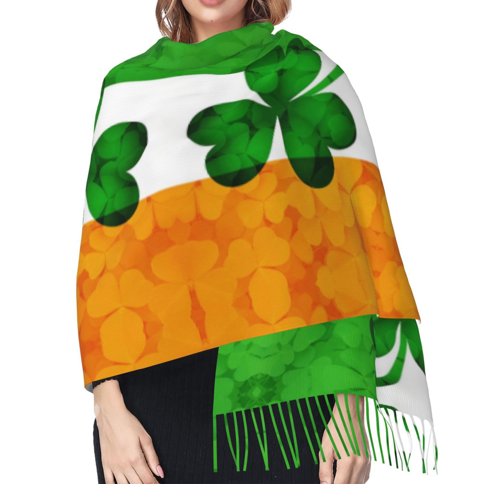 Hceaatb Women'S Scarf Ireland Flag Shamrock Leaves Fashion Winter Ladies Scarves Winter Warm Shawl Scarves Cashmerette Fringed Scarf