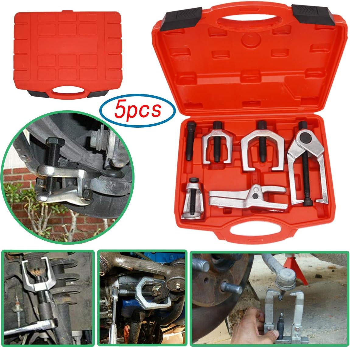 5 PCS Ball Joint Separator,Pitman Arm Puller,Tie Rod End Tool Set for Front End Service, Tool Kit Ball Joint Separator, Front End Service Tool Kit, 6295 Front End Service Set, Splitter Removal Kit