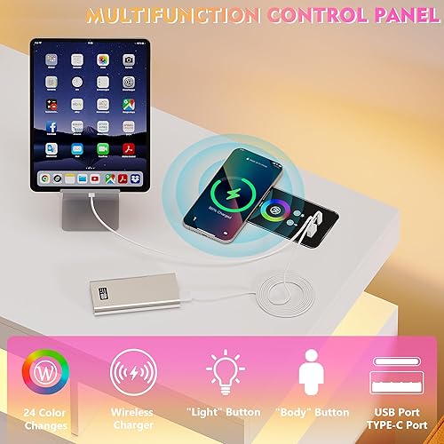 Miniatura 10 de Gabinete de buffet LED con estación de carga inalámbrica de 40 pulgadas, moderna mesa de aparador con RGB 24 colores regulables, estación de barra