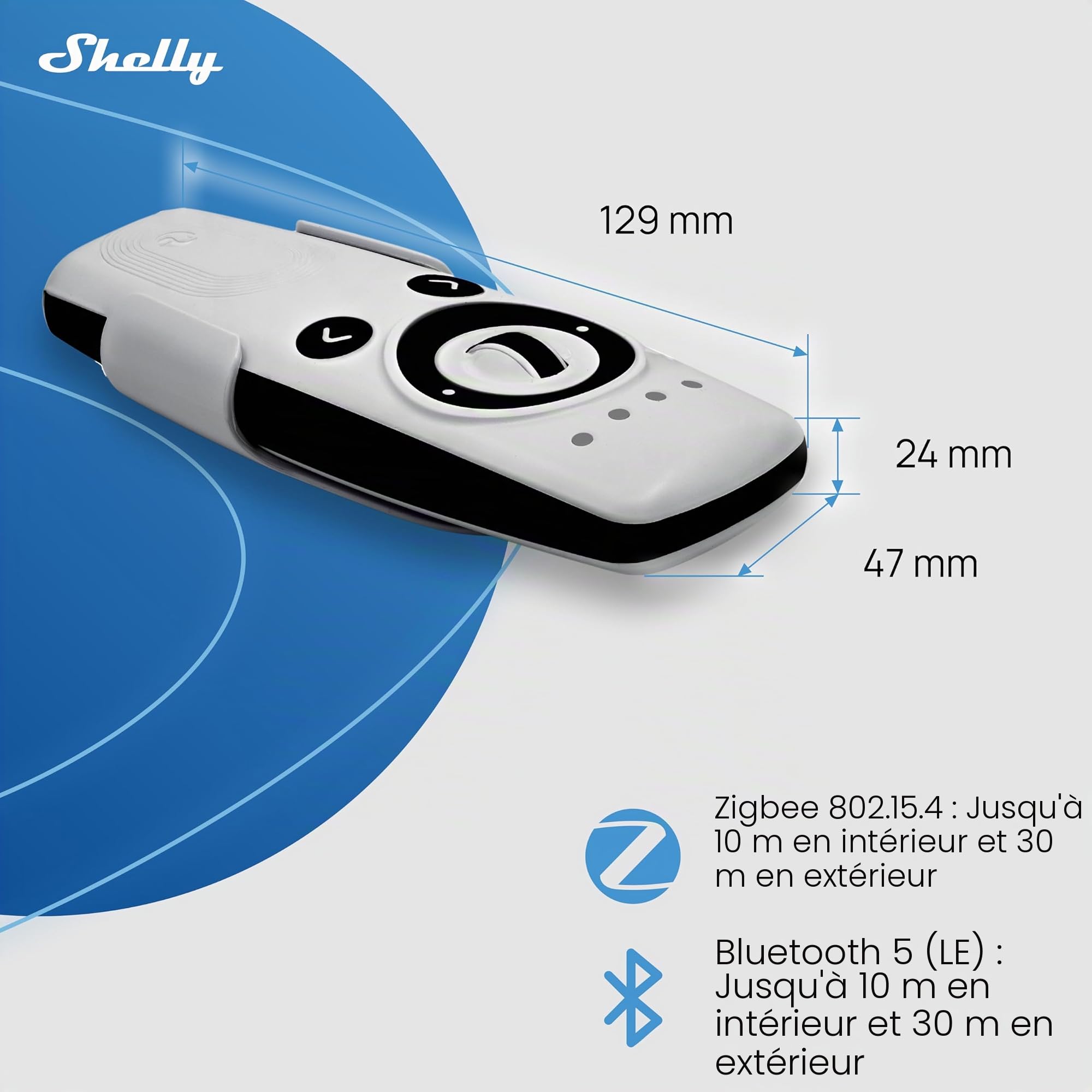 BLU Remote Control ZB Blanc - Télécommande de Domotique Zigbee et Bluetooth, 4 canaux, Contrôle gestuel dispositifs connectés Shelly, Alerte LED et sonore, Compatible Home Assistant