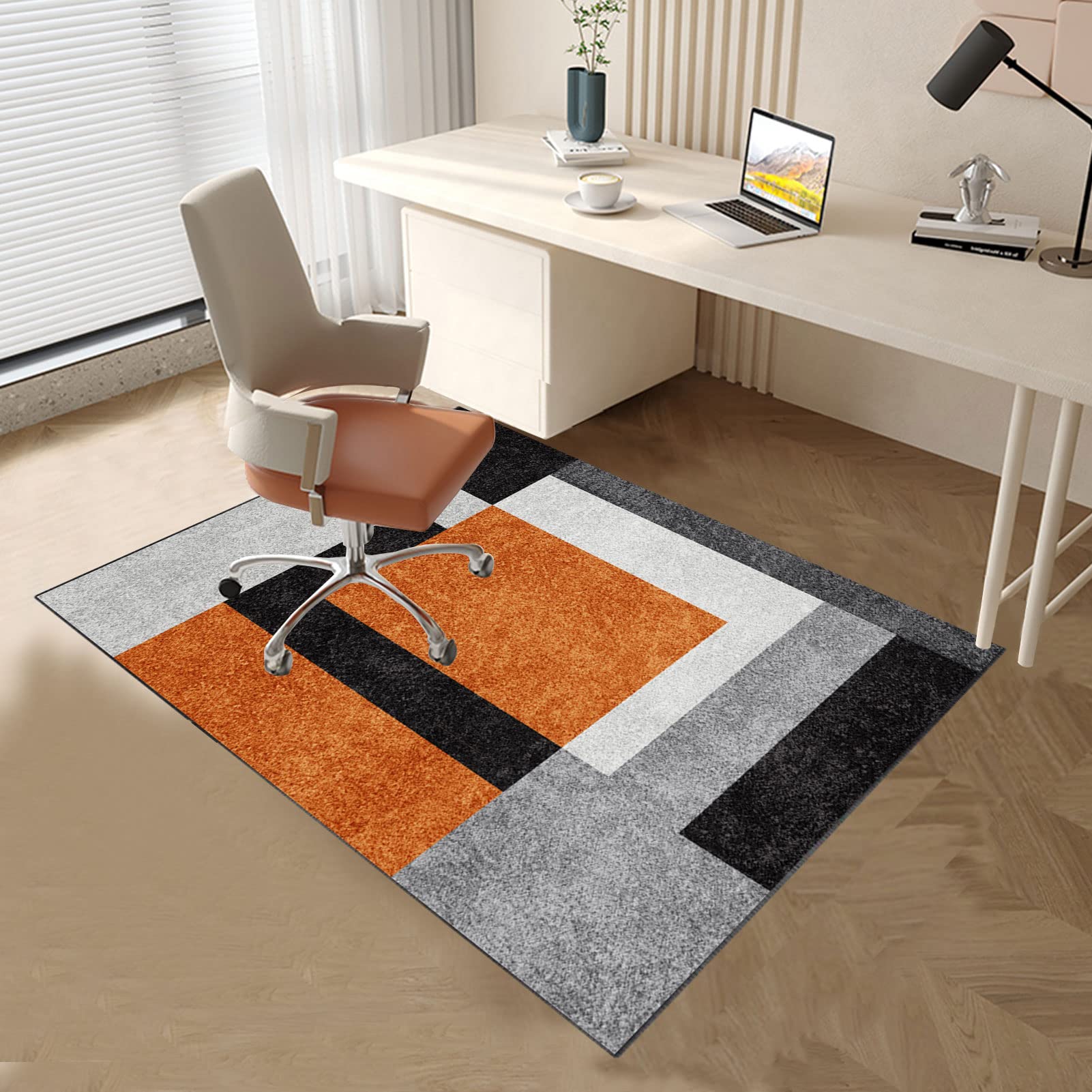 Tapis De Bureau Semi-circulaire 120x150cm - Antidérapant - Motif Abstrait Moderne
