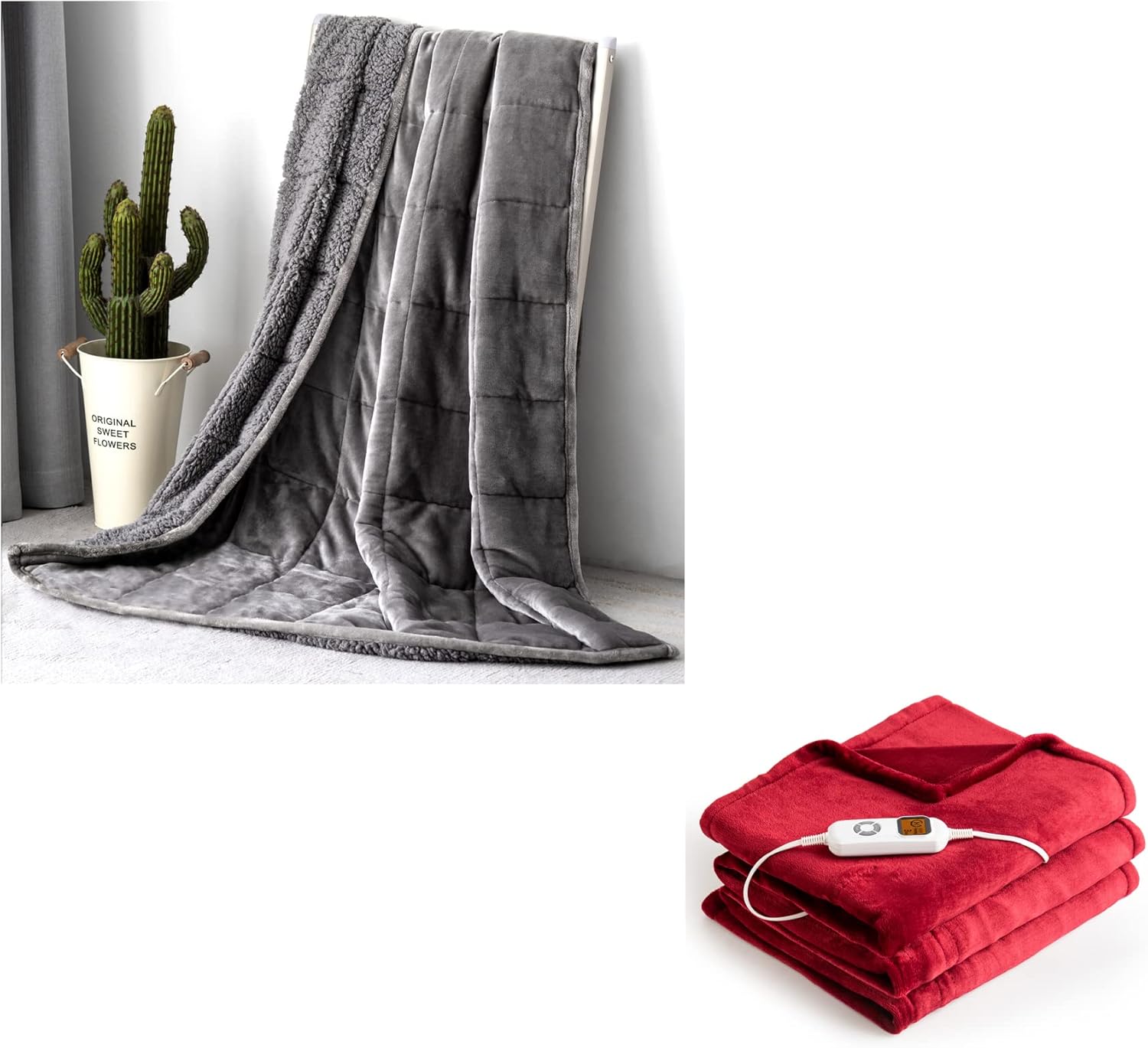 Topblan Sherpa Fleece Weighted Blanket 15 lbs & Heated