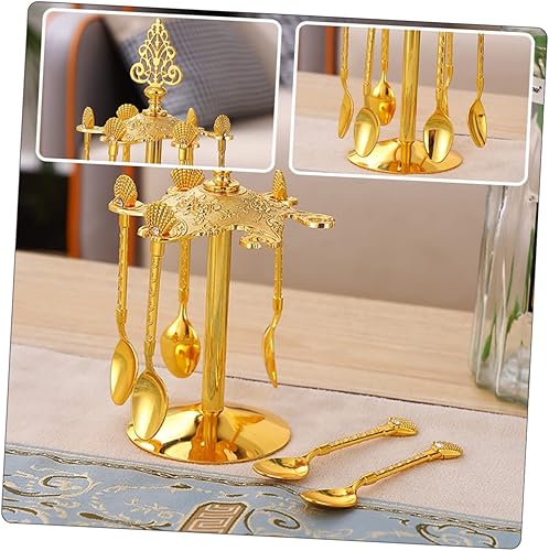 Miniatura 2 de NOLITOY 2 juegos de cucharas de café para tartas de café, cucharas de café doradas, cucharas para agitar, soporte para utensilios de cocina,