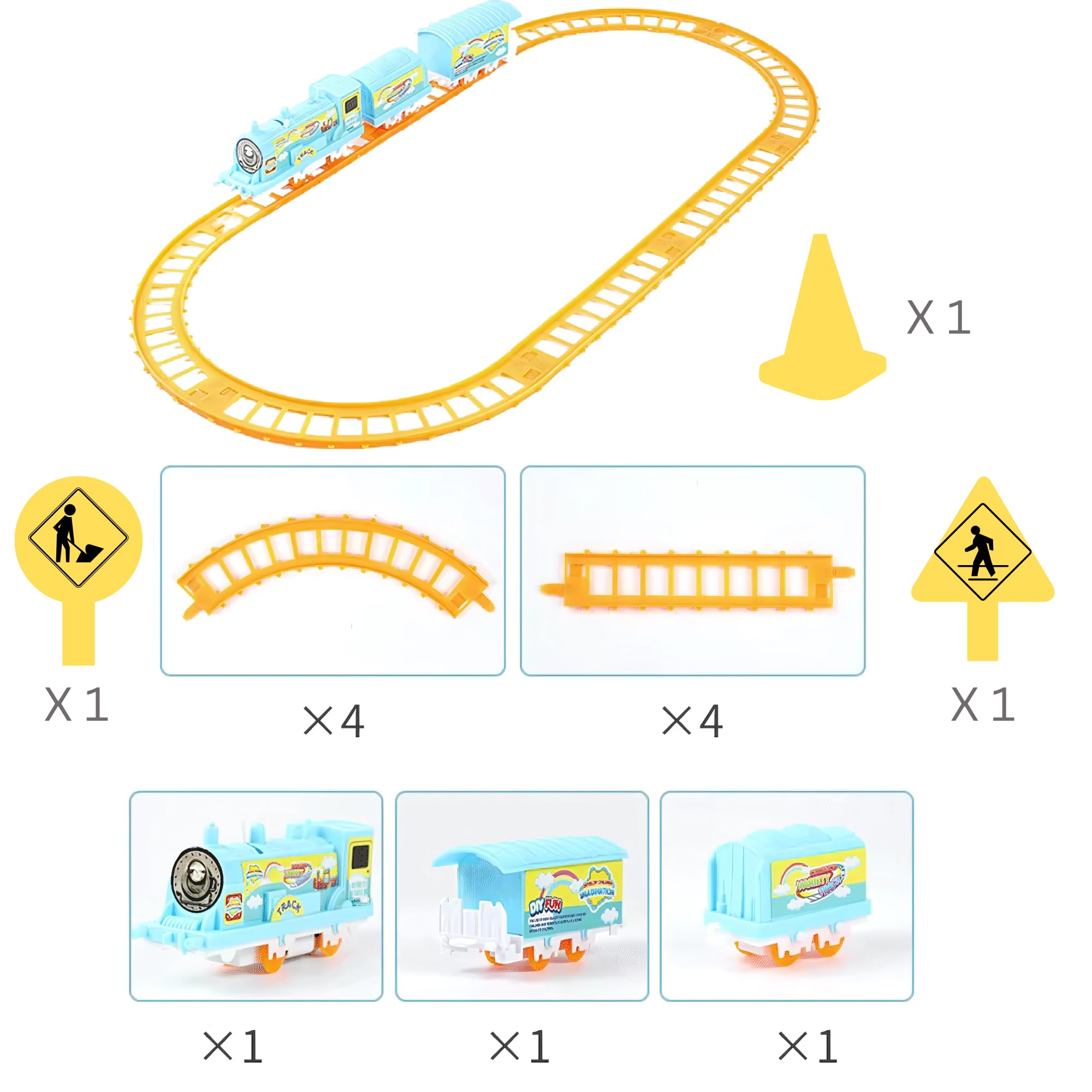 Crackles Battery Operated Toy Train Track Set - Railway Play Set with Realistic, Easy Assembly Tracks, and Engine and 2 Carriages - Gift for Kids Ages 3 and Up, Multi Color 2