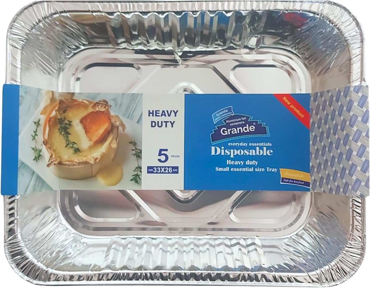 5 Pack Large Aluminium Foil Trays 33 x 26 cm, Sturdy Deep Silver Tin Foil Trays Containers for Cooking, BBQ, Baking, Roasting, Freezing, Party, Meal Prep Food Storage