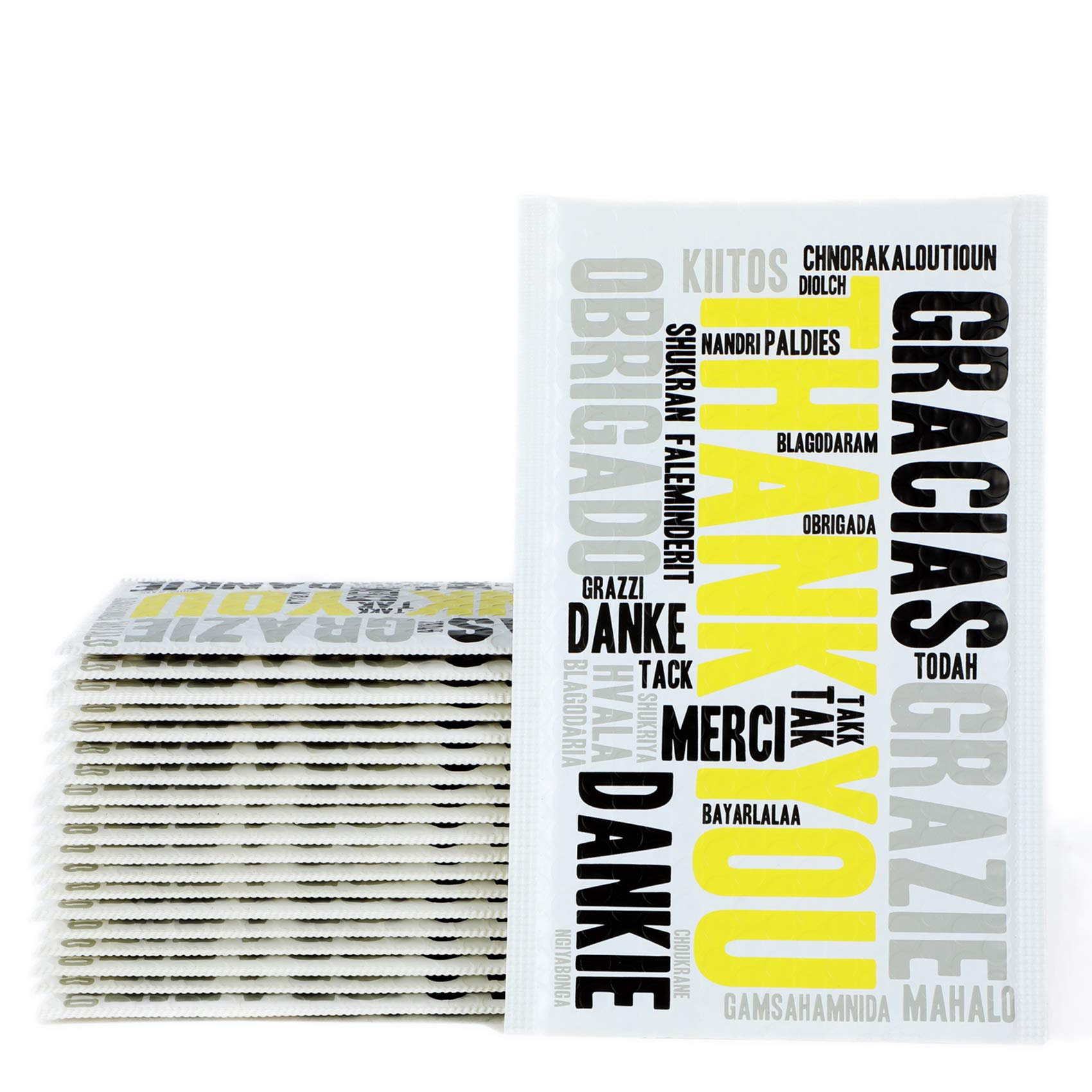 OHOCO Poly Bubble Mailers 6 x 10 Usable Size 50-Pack Padded Mailing Envelopes, Cute Shipping Envelopes with Thank You Design, Self Seal, White