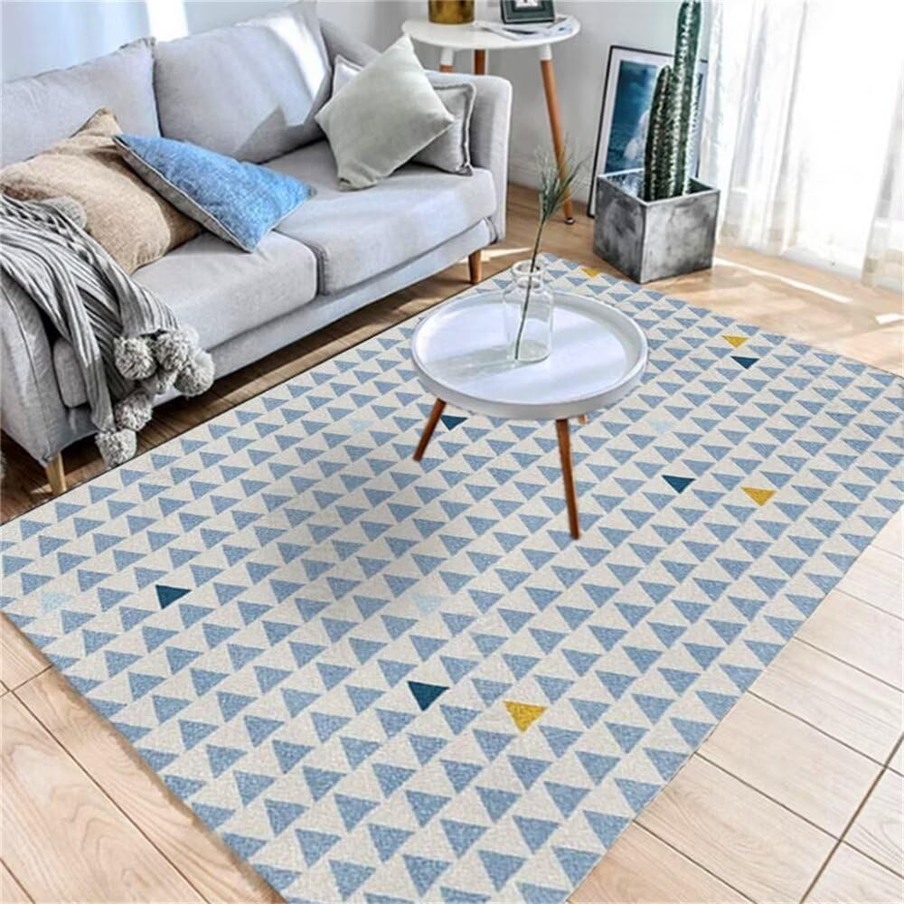 Tapis gris bleu triangle géométrique rectangle 140X200CM pour chambre