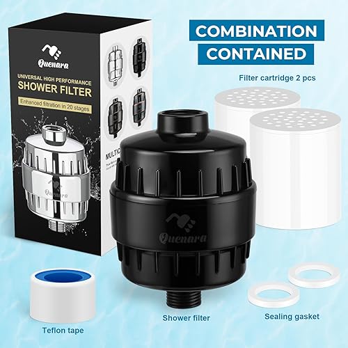 Miniatura 7 de Filtro de ducha de 20 etapas, filtro de cabezal de ducha de alto rendimiento para agua dura con 2 cartuchos, suavizante de agua que reduce la piel