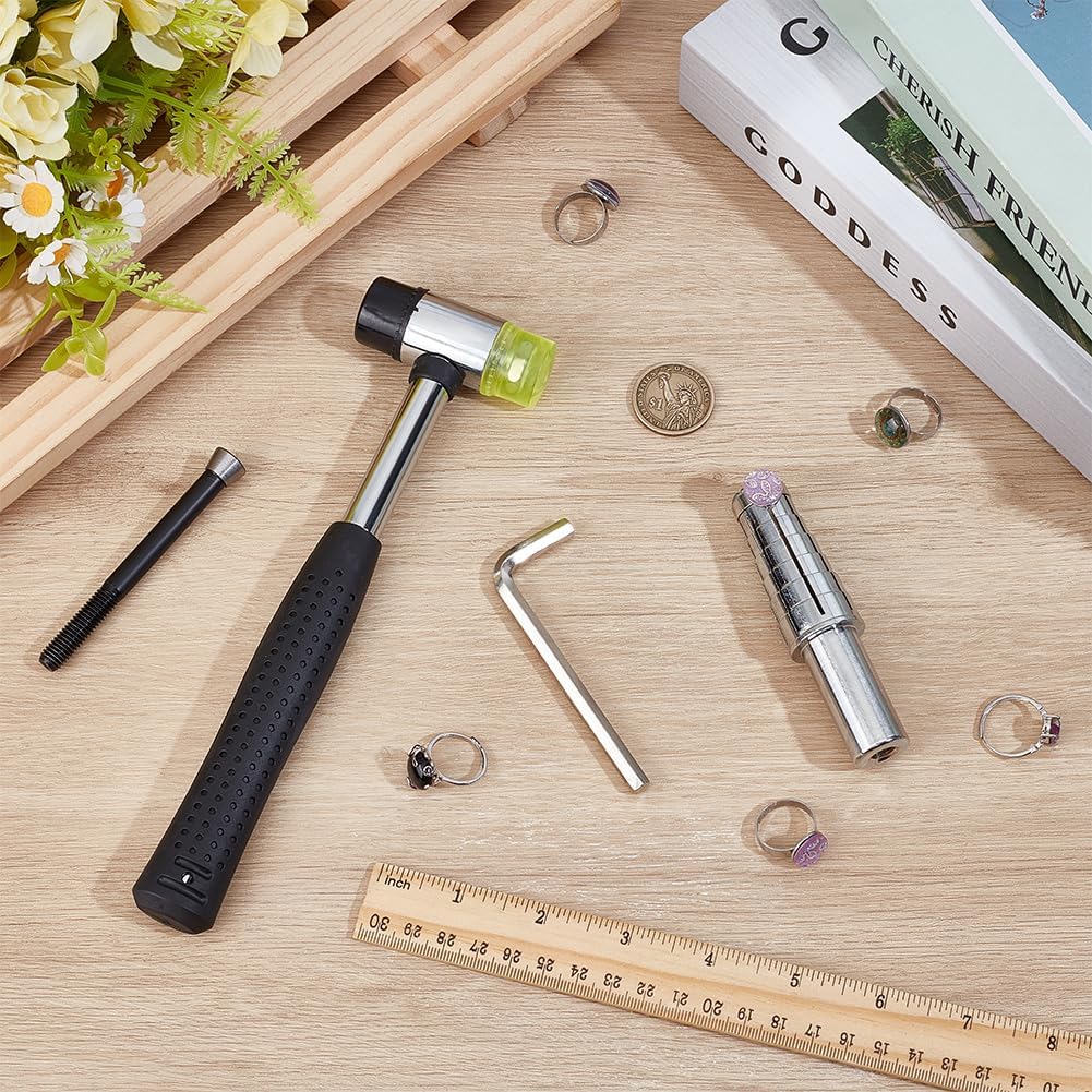 BENECREAT 5pcs Wood Ring Mandrel, Pine Ring Making Tool, Hammer Set Jewelry Tool Including Wooden Bracelet Sizing Bangle Mandrel, Jewelry Hammer, Making Pliers, Ring Sizer Guage, Wooden Round Stick