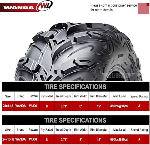 Miniatura 3 de WANDA Juego de 4 neumáticos Premium 8PR ATV UTV 24X8-12 24x8x12 delanteros y 24x10-12 24x10-12 24x10x12 traseros