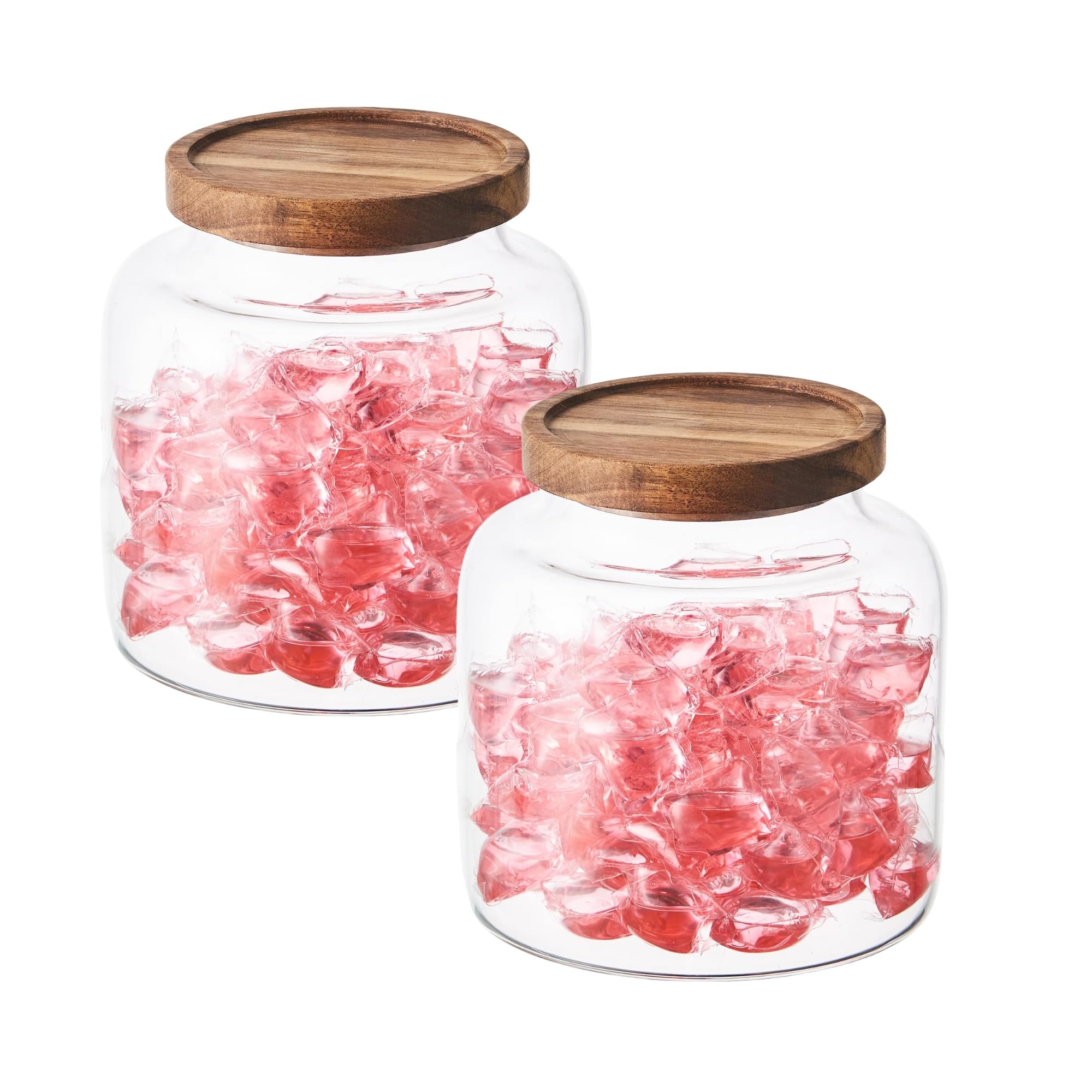 Eden & Willow Large Glass Storage Jar with Airtight Acacia Wooden Lid and | Borosilicate Glass Container for Kitchen Organisation (2, 2L)