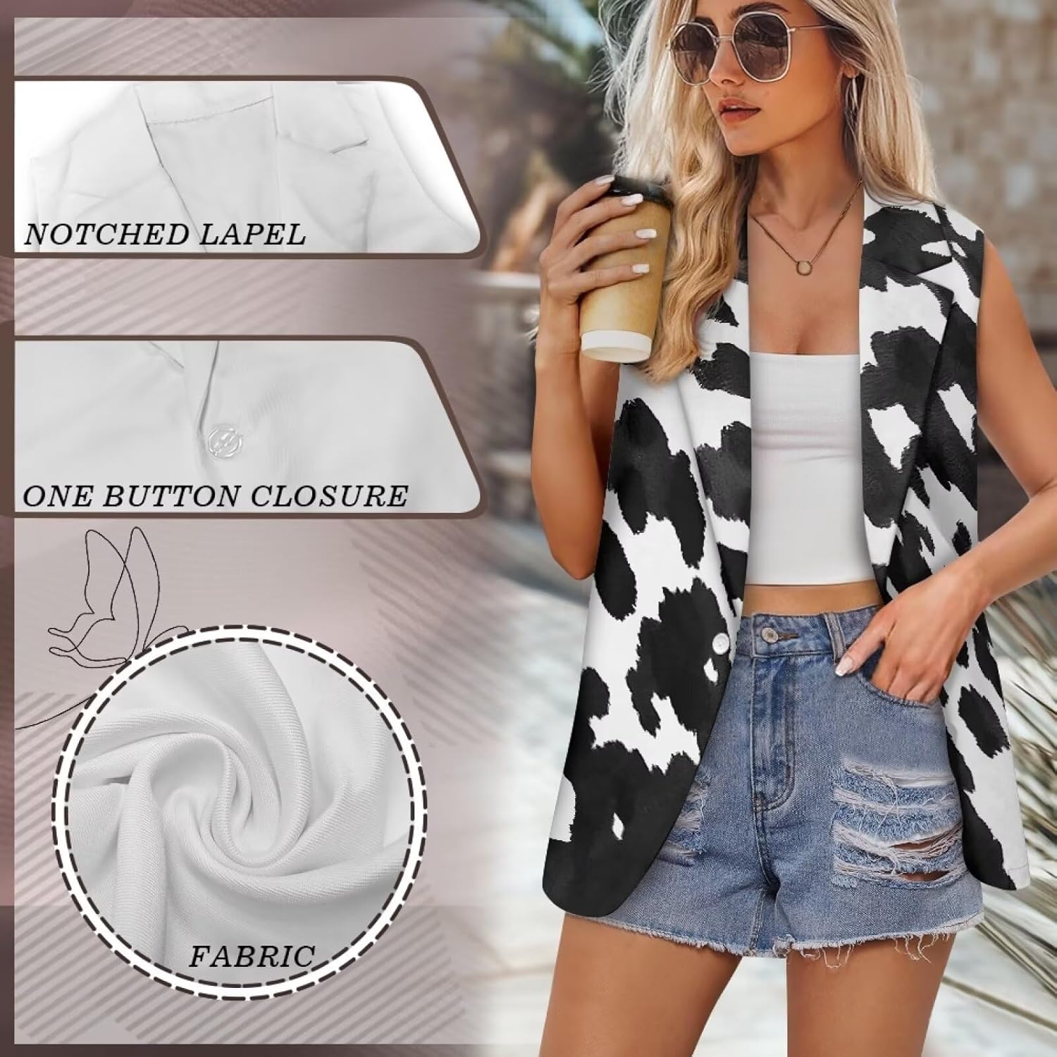 Women's Sleeveless Suit Vest Lapel Collar One Button Open Front Blazer Vest Dressy Fully Lined Waistcoat Size S-5XL