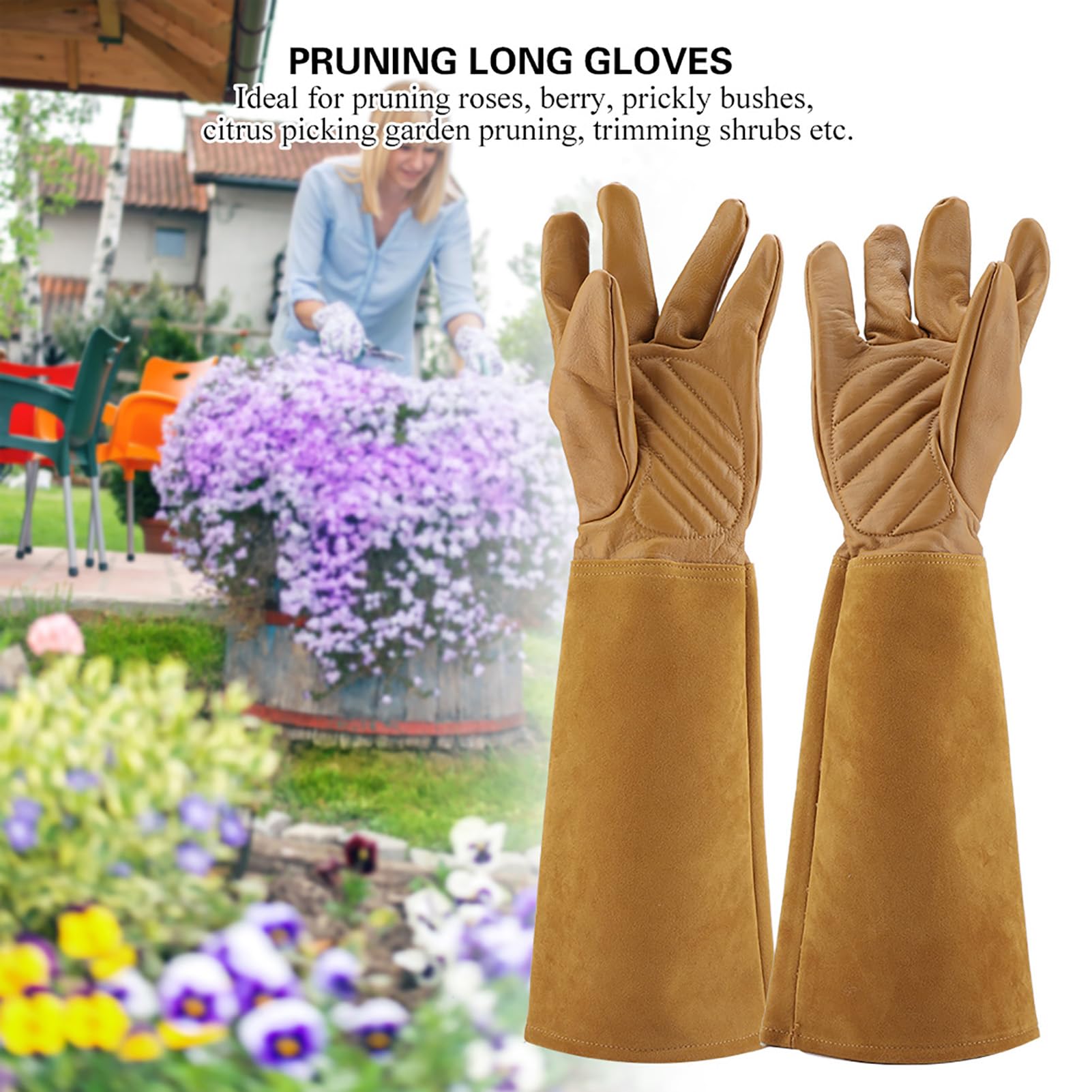 Yctze Guantes de Cuero para Jardinería, Poda de Rosas, Resistentes Al Desgaste, a Prueba de Pinchazos, Guantes de Trabajo para Podar, Trabajo en el Jardín, Pinchazos, Amarillo, Pequeño