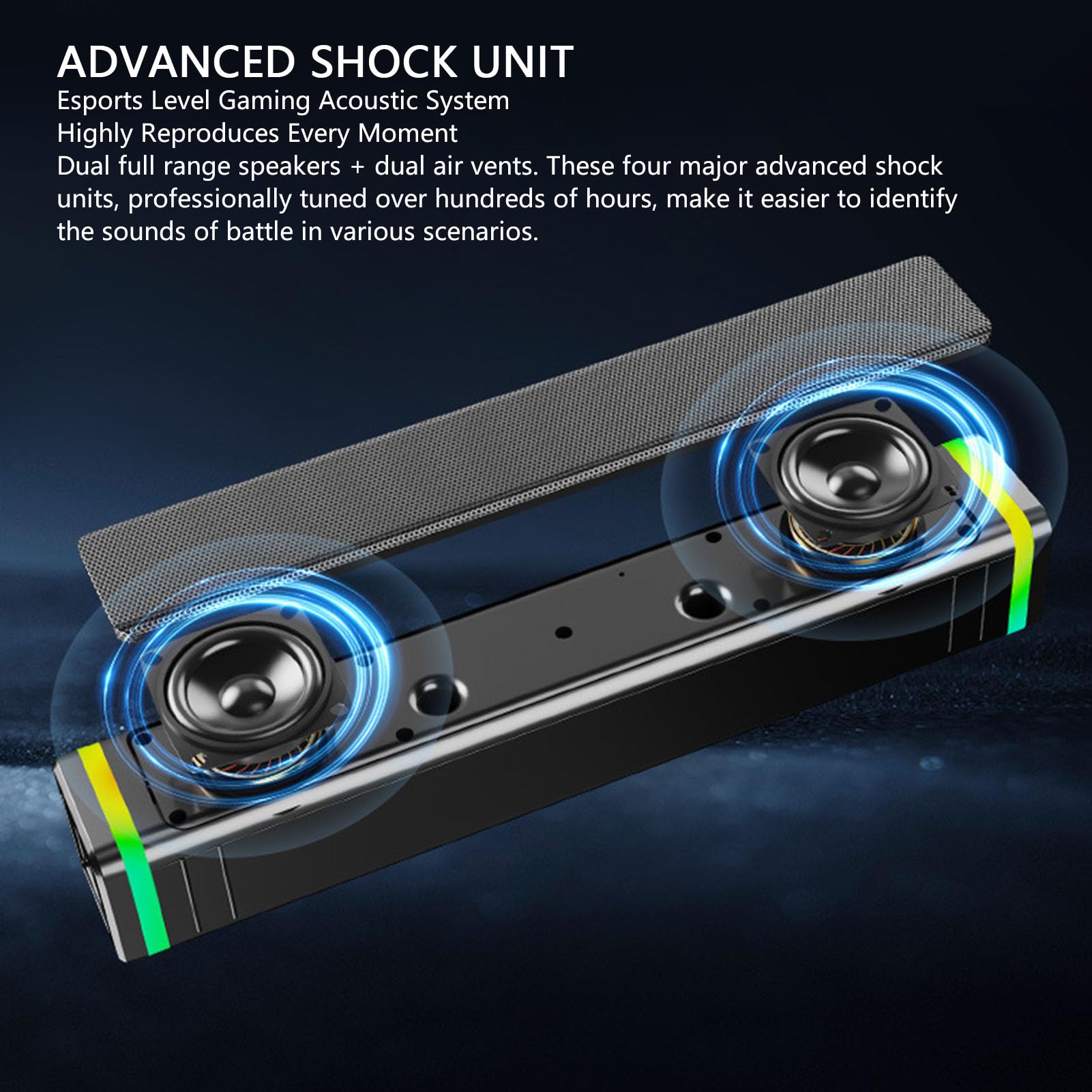 Asixxsix Altoparlanti da Gioco, Soundbar per PC Bluetooth 5.3 con Luce LED RGB Dinamica Manopola del Volume Alimentato Tramite USB Altoparlante Portatile Stereo Plug and Play per Monitor Desktop TV