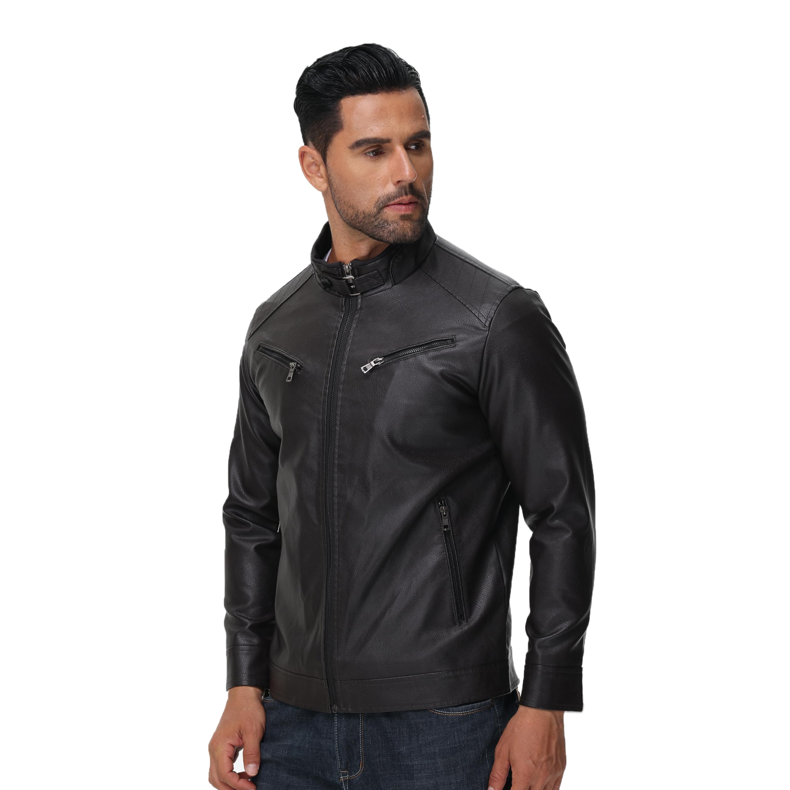 DON JOHNSON Giacca in Pelle Sintetica da Uomo Giubbotto in Similpelle Stile Biker in Finta pelle Casual Vintage