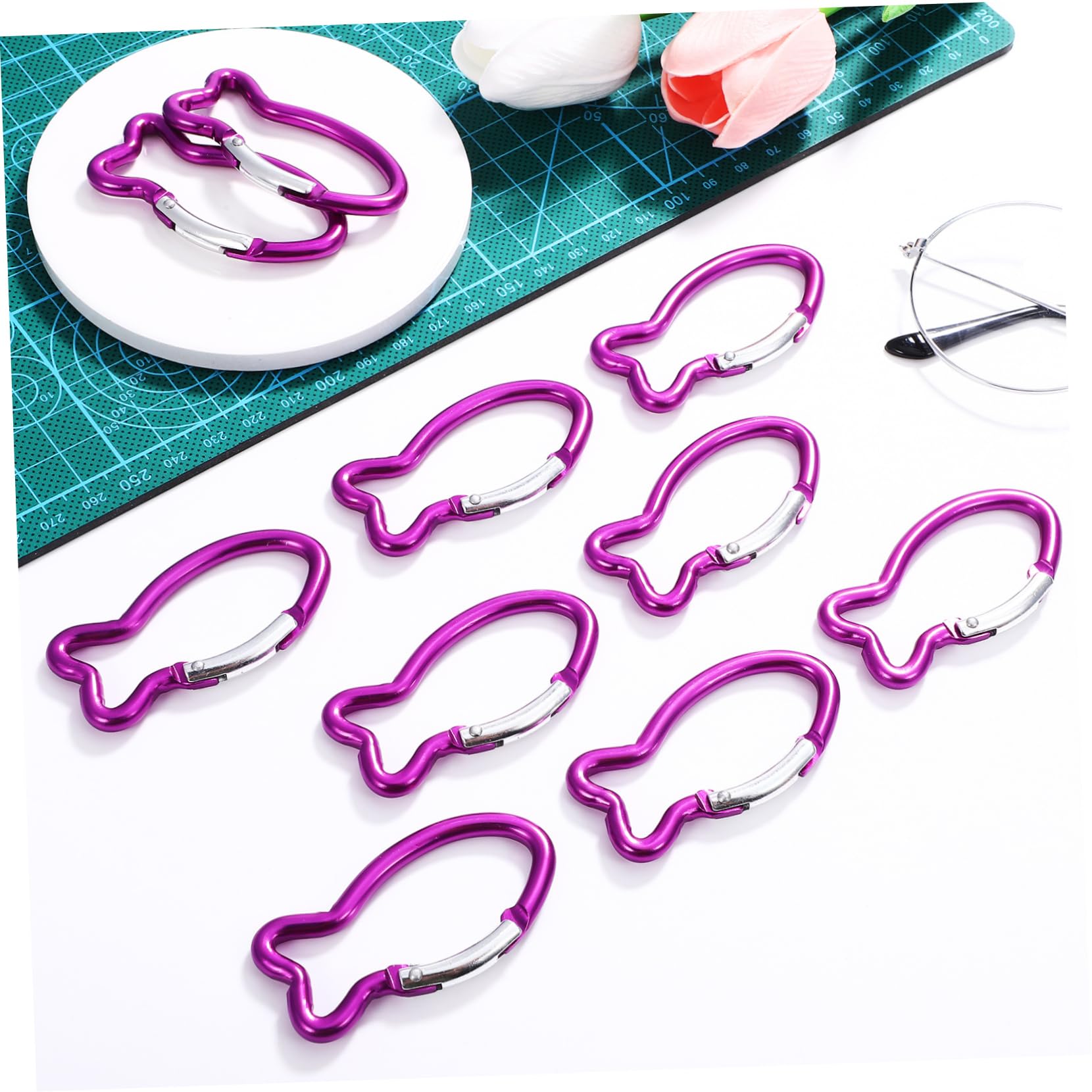 BESPORTBLE Carabiner Aluminium de Poisson, Lot de 10pcs, Mousquetons Clips Porte-clés pour Camping et Randonnée en Plein Air, Accessoire Polyvalent et Visible