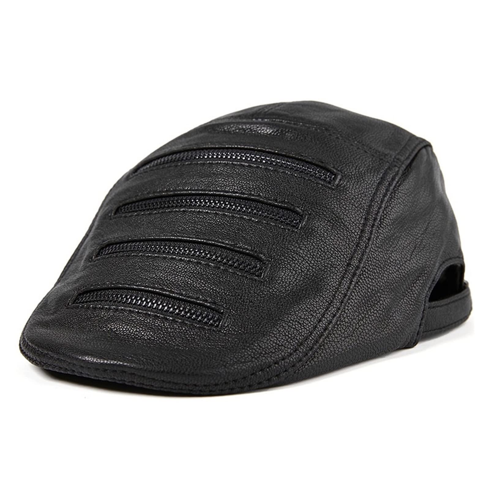 Nowa Moda Płaska Czapka Mężczyźni Brązowy Regulowany DuckBill Hat Mężczyzna Prawdziwej Skóry Multi Zipper Sp-Ring Autumn Cabbie Cap