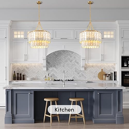Miniatura 5 de 5-Light Chandelier Shell 2 Tiered Faceted Gold Chandeliers for Dining Room Modern Pendant Lighting