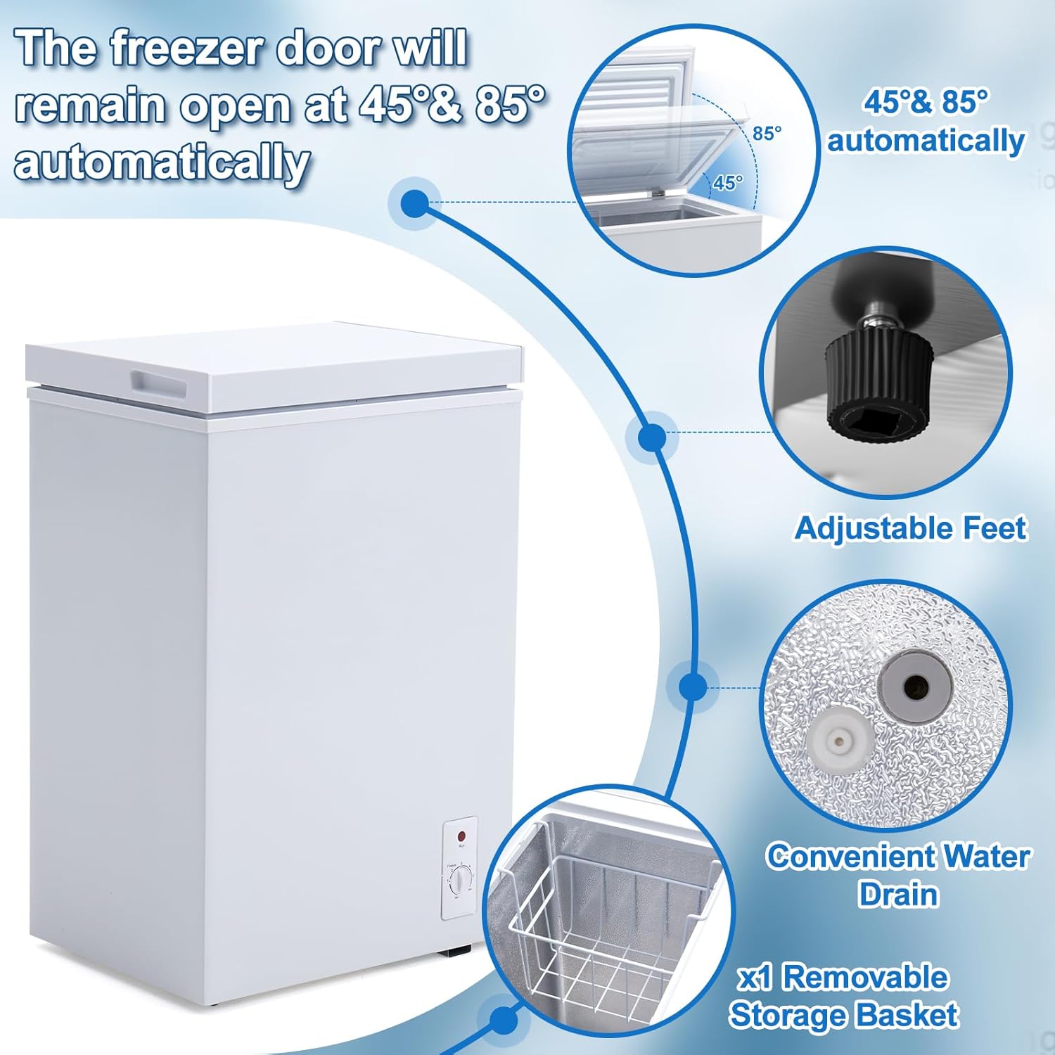 3.5 Cu.Ft Chest Freezer, Energy Efficient & Quiet Deep Freezer with Adjustable Thermostat, Removable Basket & Defrost Drain – Compact Freezer for Home, Garage, Apartment & Dorm, White