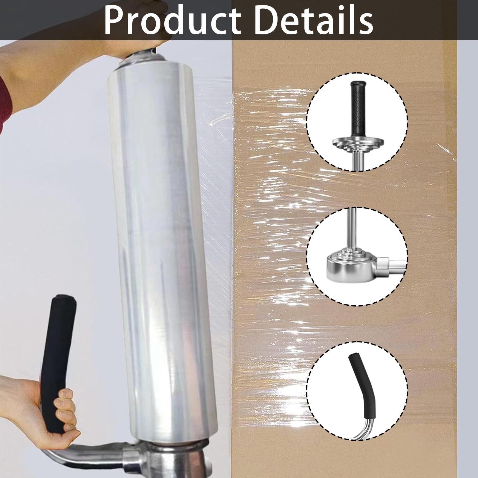 Stretchfolienspender, Manueller Abroller Stretchfolie für Rollen von 30-50 cm breit Metall Folienziehvorrichtung mit Griff für Verpackung von Möbeln Maschinen und anderen großen Gegenständen