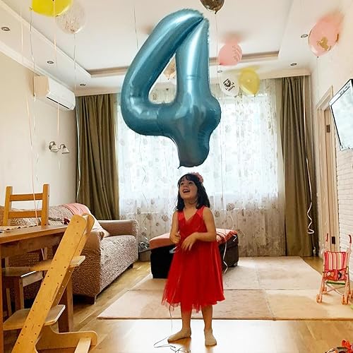 Vista 532 de Globos de 40 pulgadas, globo azul claro número 4, helio autoinflable de aluminio azul bebé para niños de 40 a 15 años, decoraciones de fiesta