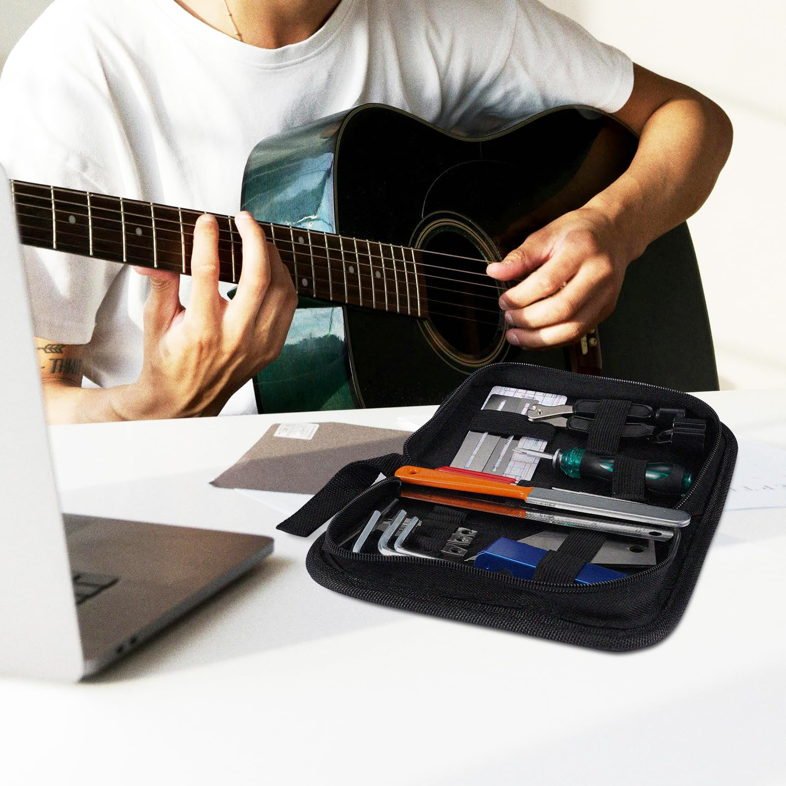 LEKATO Kit Herramientas Reparación de Guitarra, 25 Piezas Herramientas Mantenimiento de Guitarra, Kit de Limpieza con Cortadora Enrollador de Cuerdas, Guitar Tools para Ukelele Guitarra