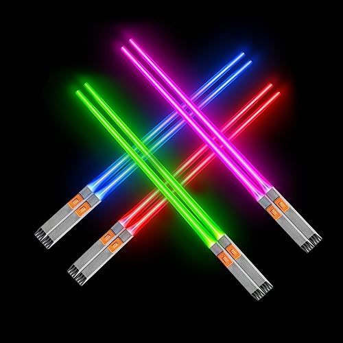 Miniatura 2 de Palillos de sable de luz mejorados, palillos de sable de luz LED brillante, palillos de sable de luz reutilizables para sushi, juego de 4 pares