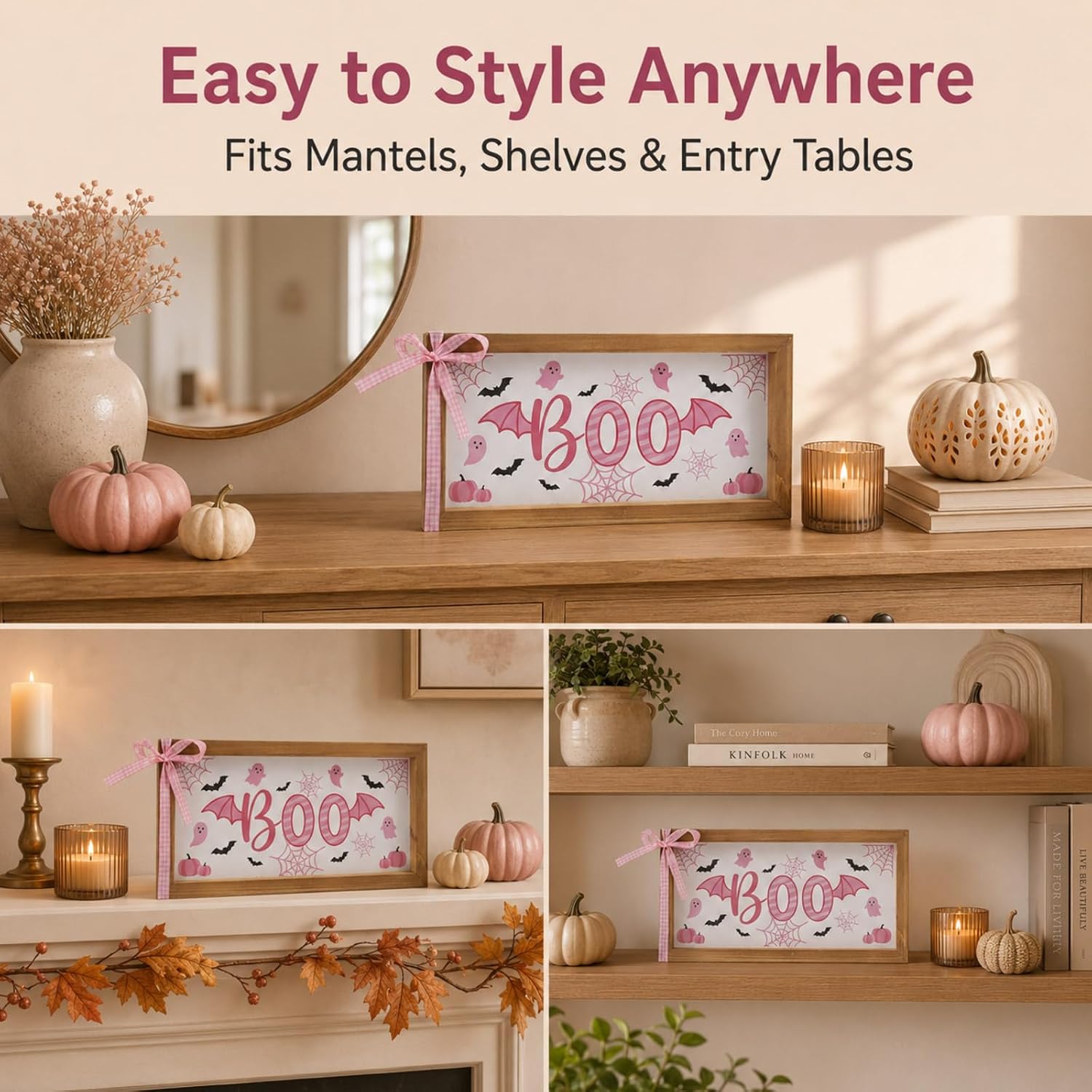 Boo Sign Girly Halloween Home Wall Table Mantel Shelf Desk Decor