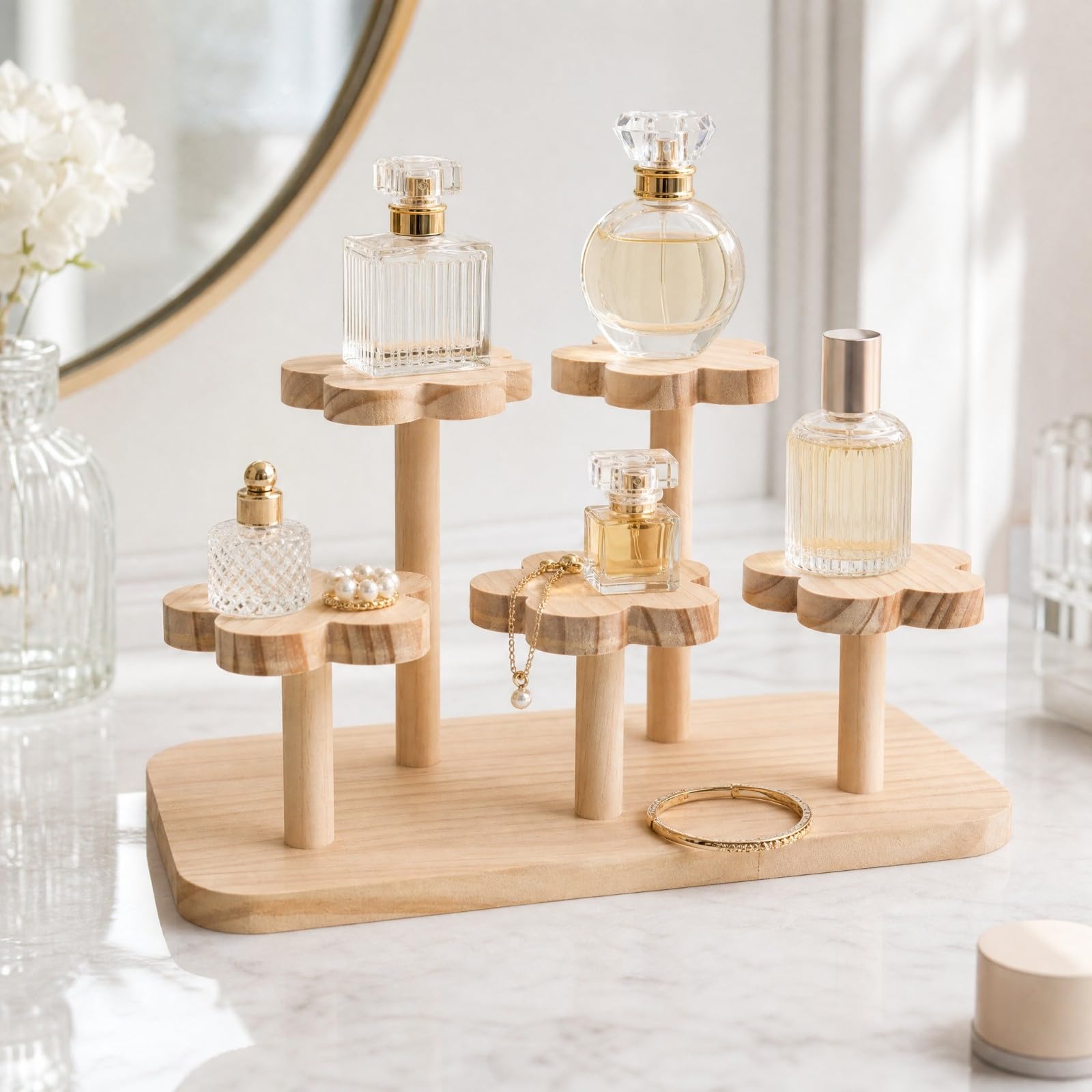 KESOTO Expositor Escritorio con Plataformas Escalonadas Versátil ría Pino Escalonado Organizador Perfumes para Balcón, Estilo 2